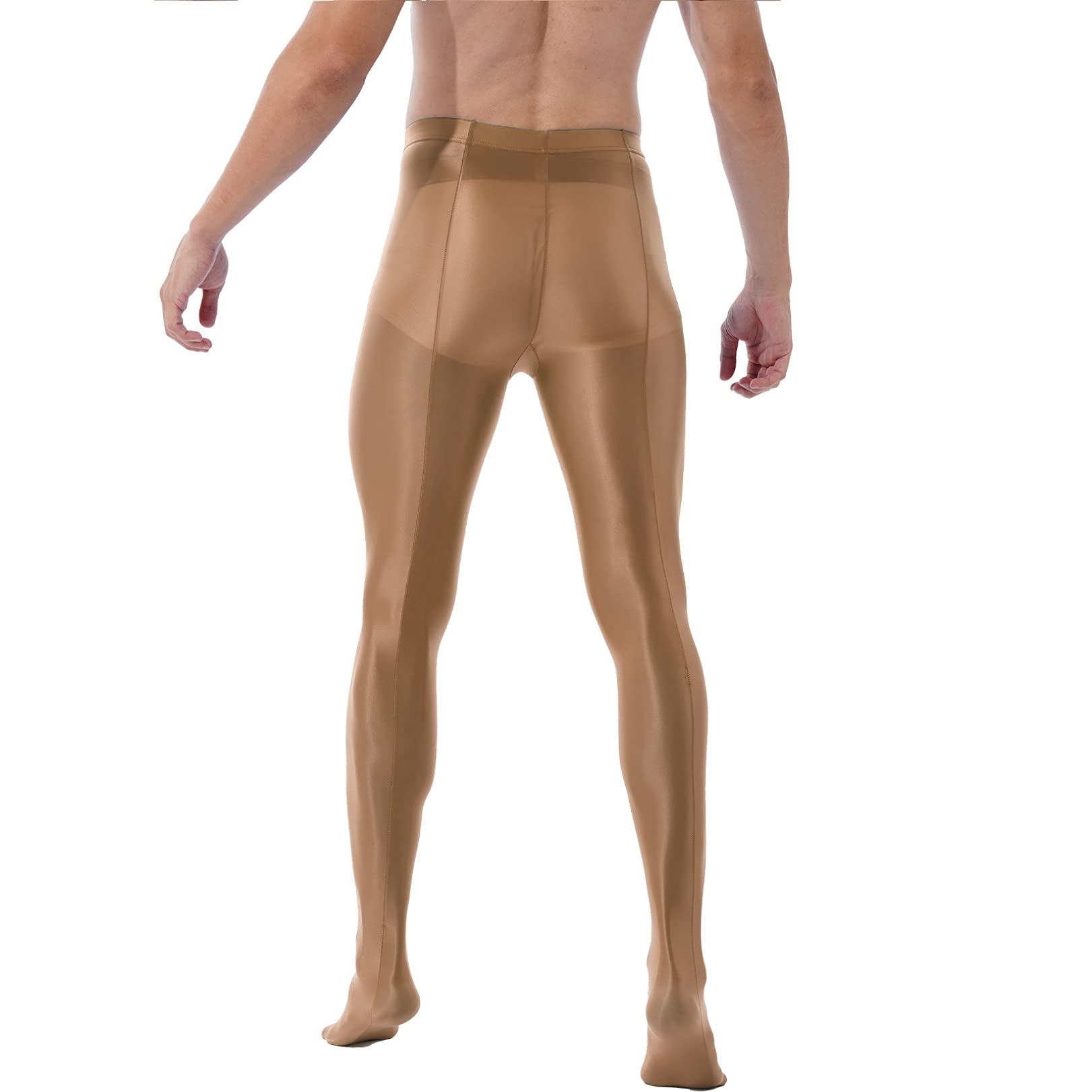 FEESHOW Men's Glossy Pantyhose with Bulge Pouch - High Waist Tights & Stockings for Crossdressing, Cosplay, and Nightwear - Comfortable Stretchable Leggings for Dancing and Performance