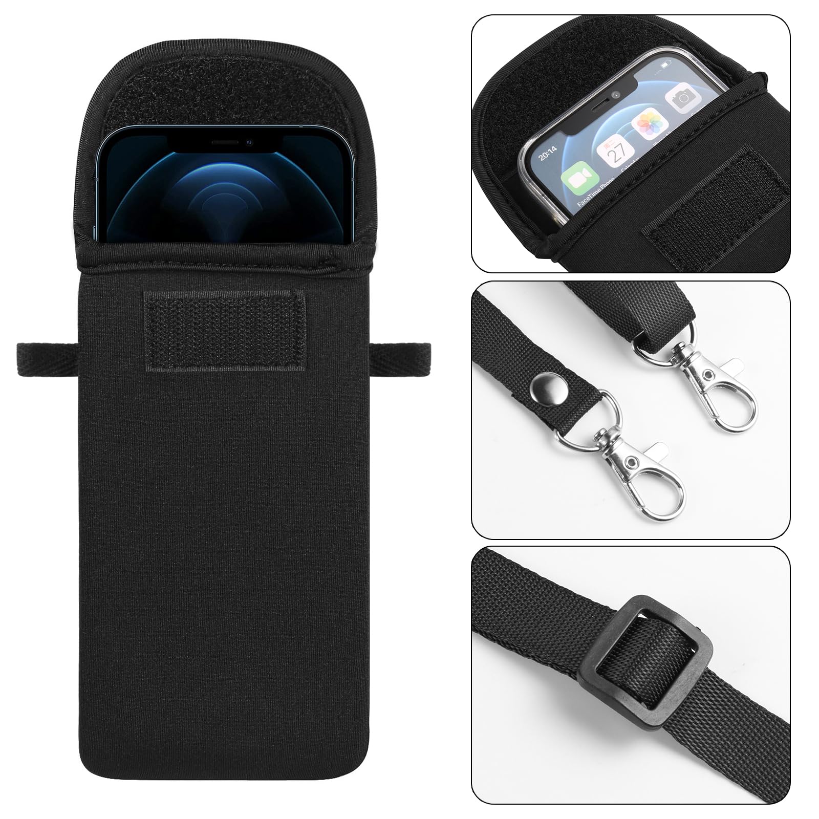 YICHEEY Neoprene Phone Sleeve Pouch with Adjustable Crossbody Strap - Compatible with iPhone 16 Pro Max/Plus, Galaxy S25 Ultra/S25+/S24 FE, A-Series A16/A15/A25/A35/A54/A55, Pixel 9 Pro/8a & OnePlus 13 - Water-Resistant Protective Case (Black) | Perfect for Travel, Gym & Outdoor Activities
