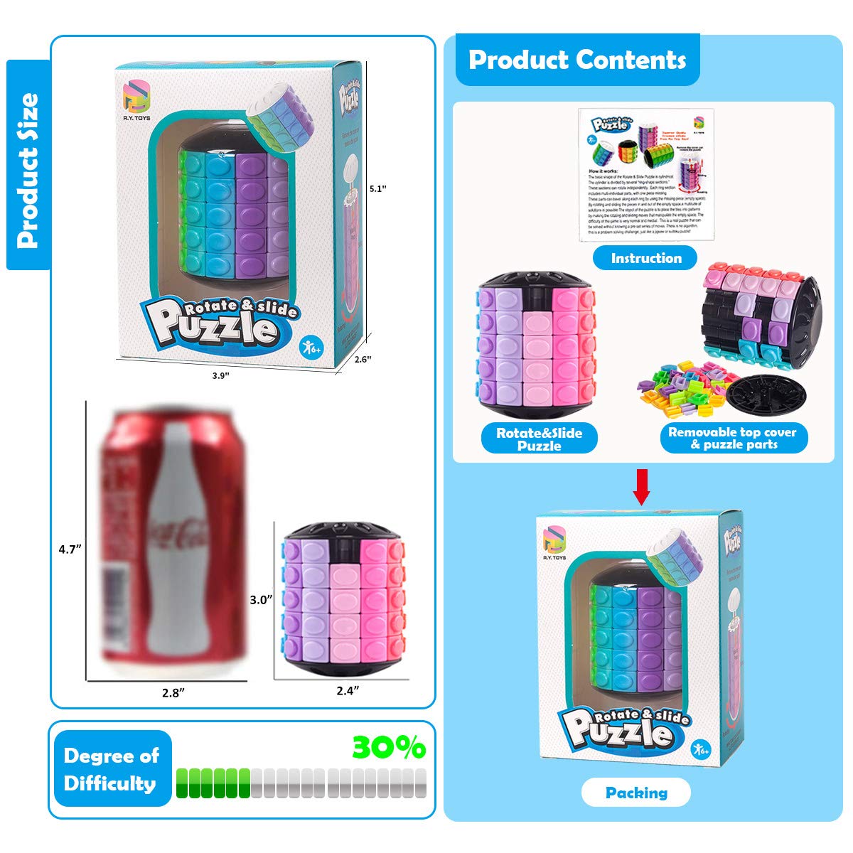 Rotating Slide Puzzle Fidget Toy - 12 Colors, 5 Layers - Brain Teaser & Sensory Toy for Stress Relief - Perfect for Stocking Stuffers, Easter Baskets, Office Desk & Travel Entertainment
