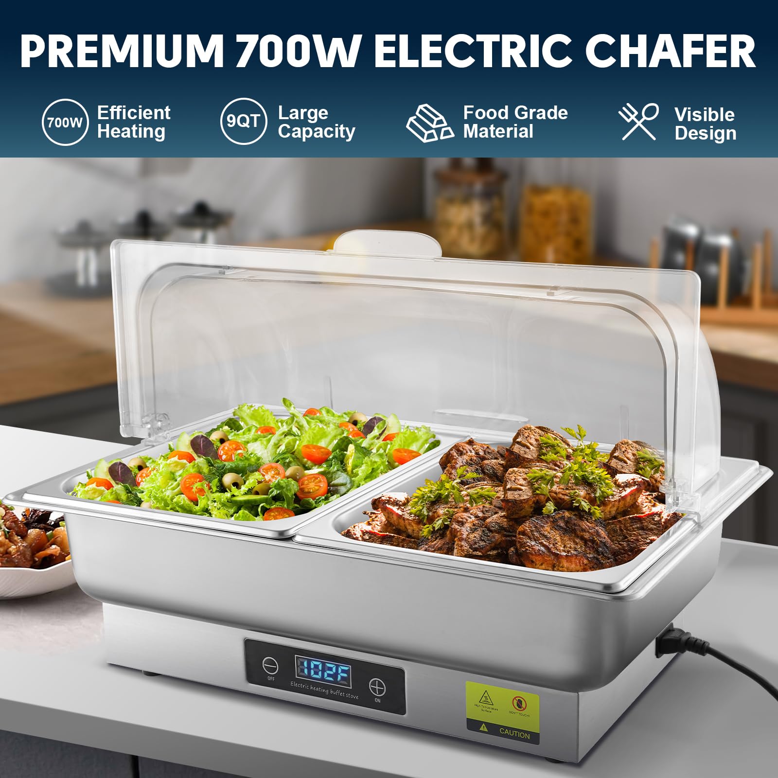 Electric Chafing Dish Buffet Set - 2 x 4.5QT Half Size with Temperature Control Display, 700W Roll Top Food Warmer for Catering, Parties & Buffet Serving - Perfect for Restaurants, Weddings & Events