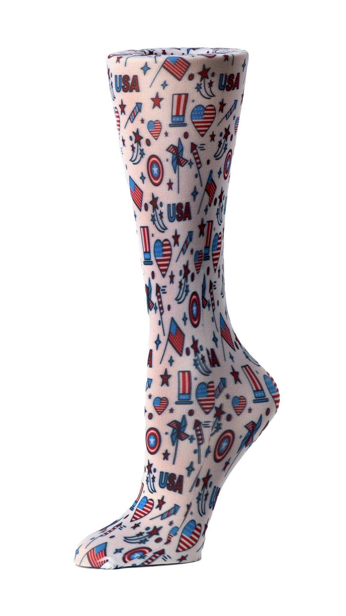 Best Compression Socks for Wide Calves 10-18mmHg - Fourth of July Edition - Perfect for Travel, Running & Varicose Vein Relief