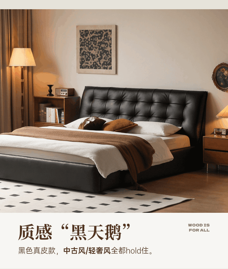 Premium Italian Genuine Yellow Cowhide Bed Frame – Luxury First Layer Leather Bed for Master Bedroom & Guest Room Elegant Decor
