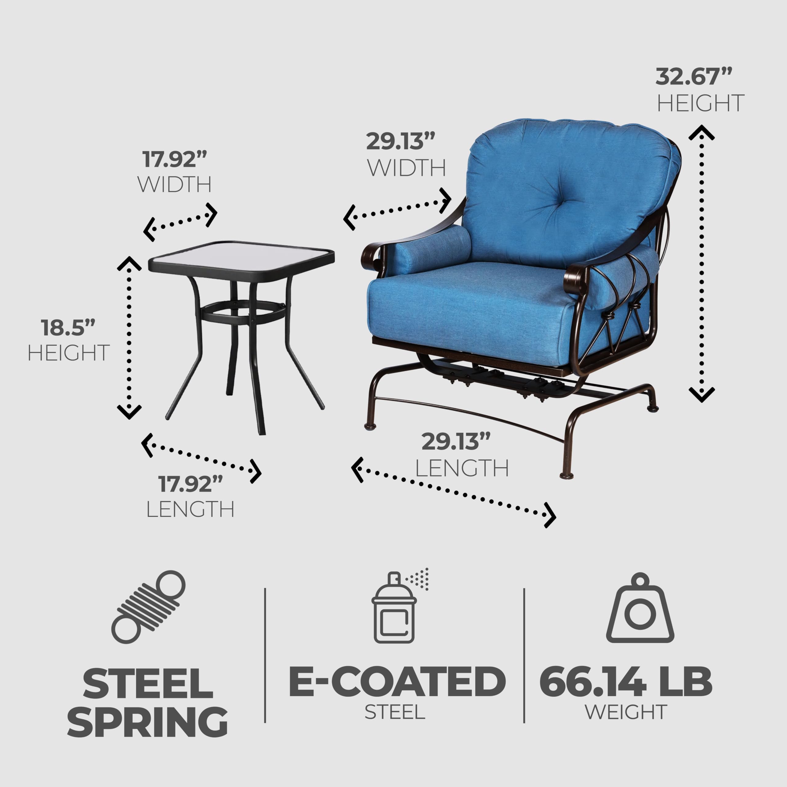 Uptown 3-Piece Outdoor Bistro Set with 2 Cushioned Metal Chairs & Square Table - Patio Garden Furniture for Porch, Balcony, and Backyard Relaxation