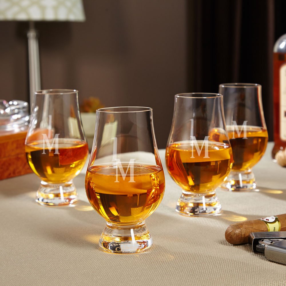Personalized Engraved Glencairn Whiskey Glasses Set of 4 - Custom Monogrammed Crystal Scotch Tasting Glasses for Bourbon, Whisky & Liquor - Perfect Gift for Men, Anniversary & Home Bar Decor