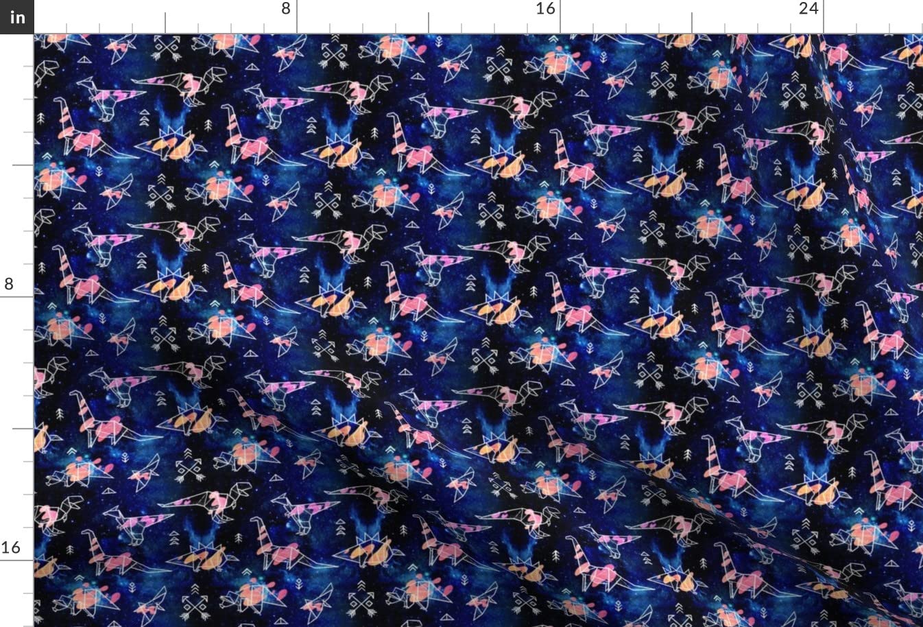 Dinos Space Dinosaurs Galaxy Origami Stars Geometric Night Cosmos Printed Minky Fabric - Soft Fat Quarter for Sewing Baby Blankets, Quilt Backing & Plush Toys - Perfect for Nursery Decor & DIY Craft Projects