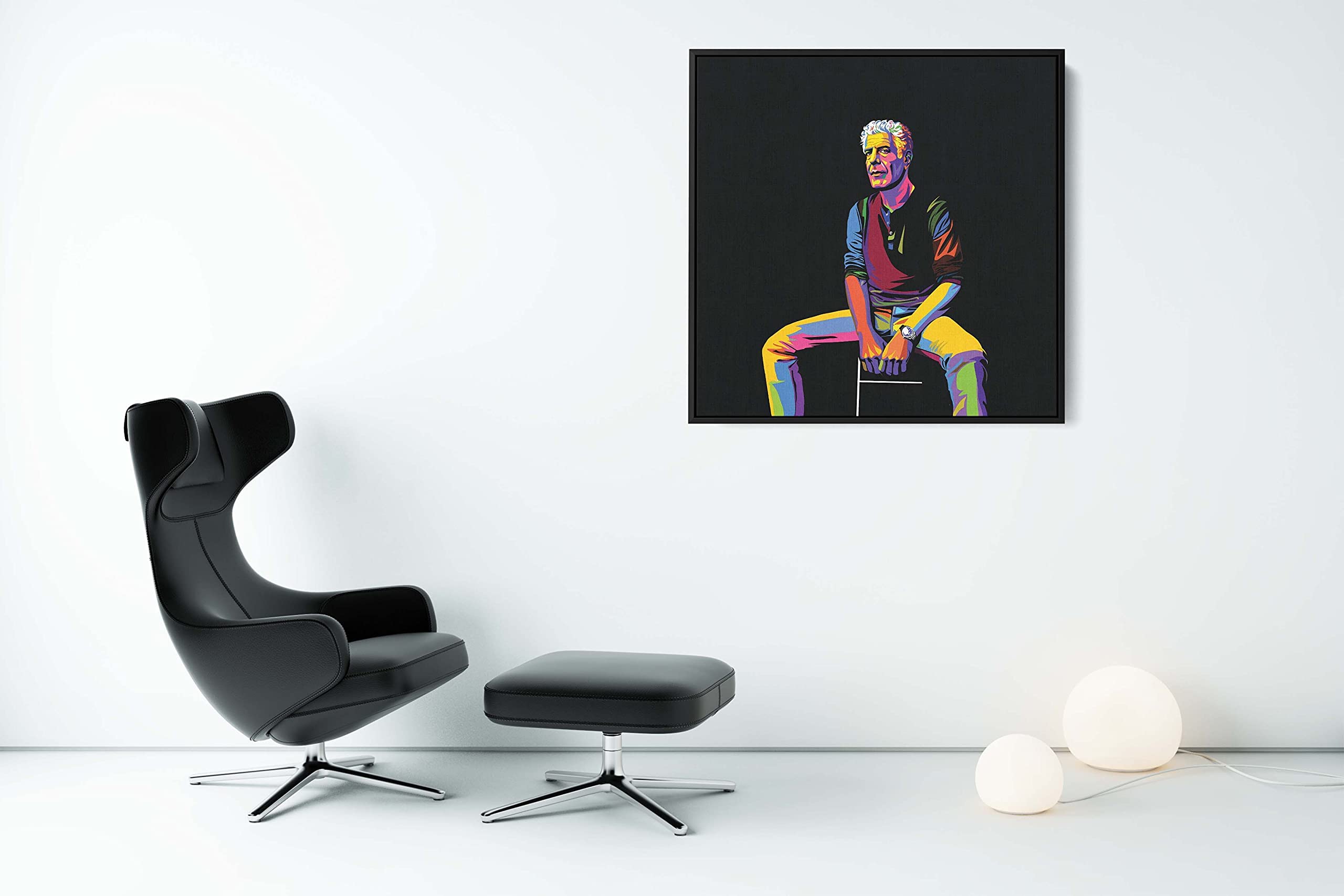 Anthony Bourdain Mighty Framed Pop Art Canvas - 24x36 Inch Ready to Hang Wall Decor with Black Floater Frame - Modern Home Office & Living Room Artwork