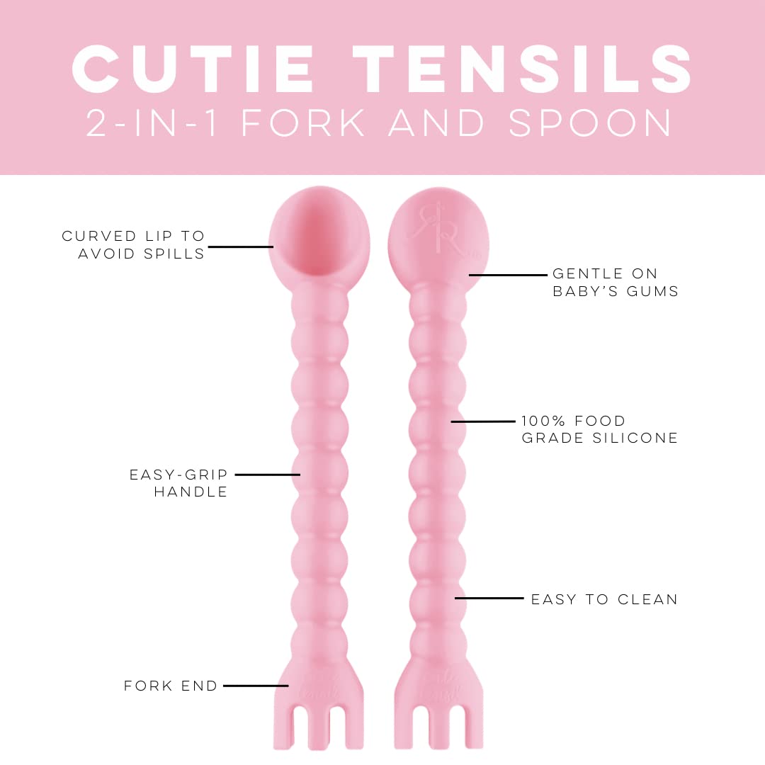 Ryan & Rose Cutie Tensils Baby Spoon and Fork Set [2 Pack] - Soft Grip, BPA-Free for Infants & Toddlers - Perfect for First Foods, Baby-Led Weaning & Mealtime (Ballet Pink)