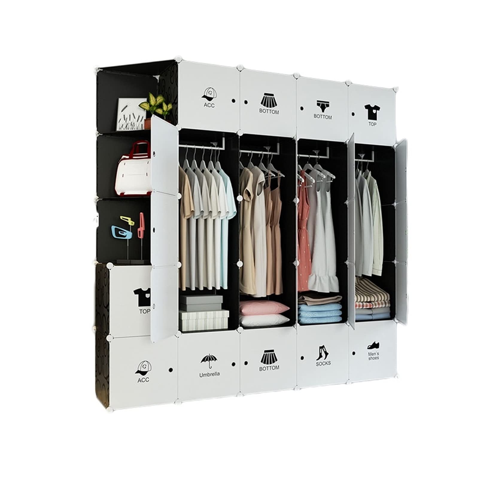 LICHUAN Portable Wardrobe Closet - Foldable Clothes Storage Organizer with Multi-Use Cubes for Bedroom, Closet, Dorm & Moving | Space-Saving Dresser & Armoire (Color A) - Perfect for Small Spaces, Apartment Living & Travel Storage