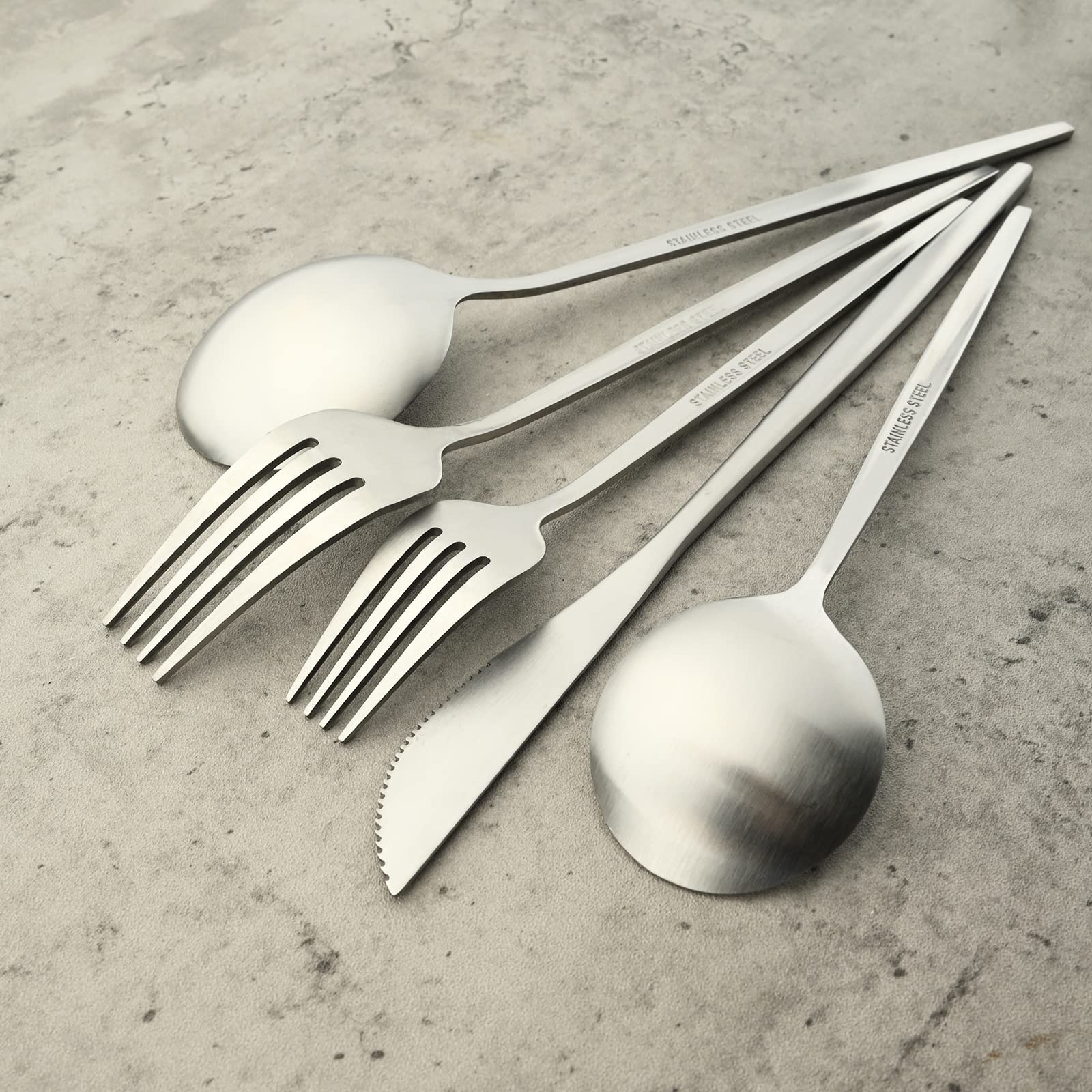 20-Piece Matte Silver Stainless Steel Flatware Set - Knife, Fork, Spoon & Salad Fork - Service for 4 - Durable Kitchen & Dining Utensils for Everyday Use, Dinner Parties, and Restaurant-Style Meals at Home