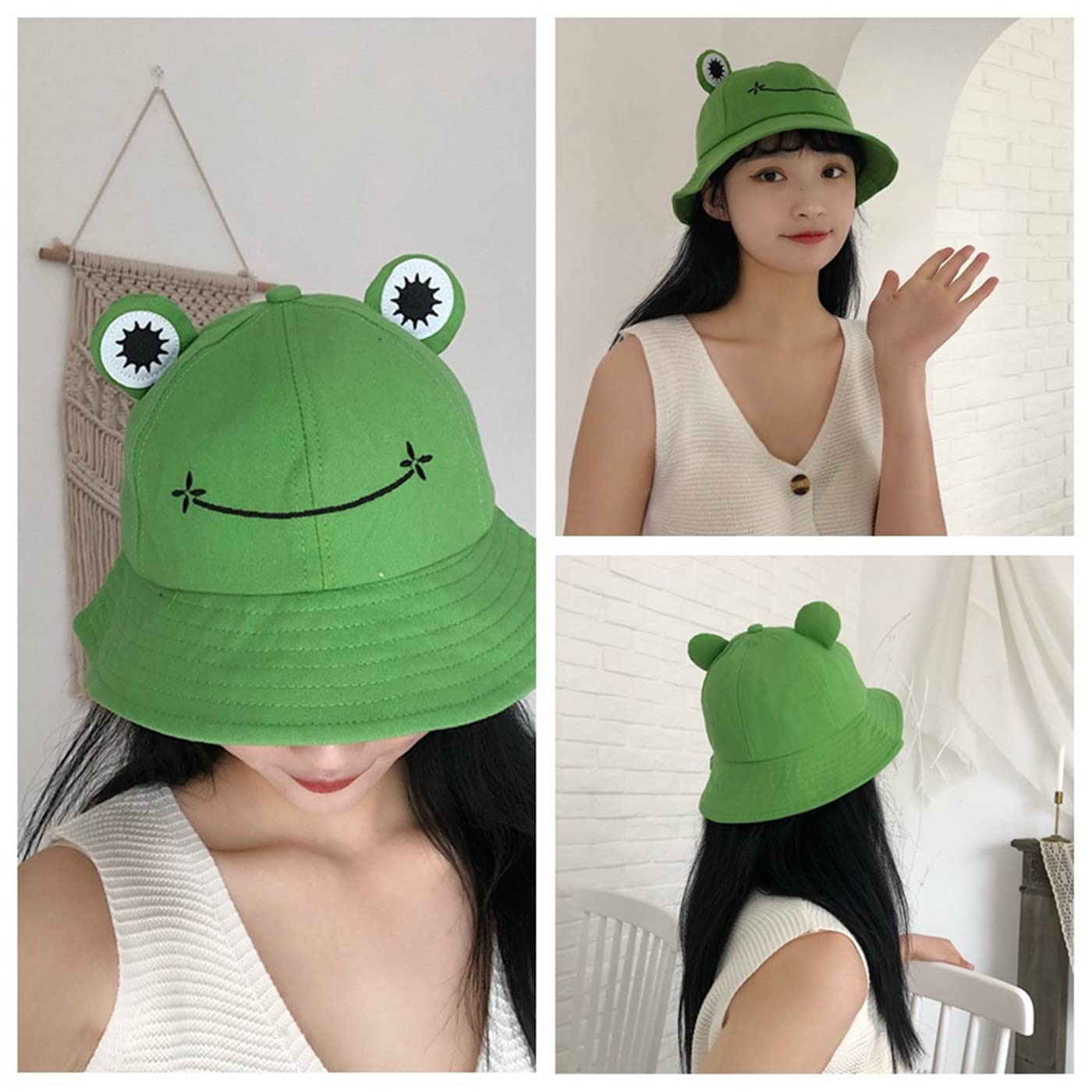 LELEBEAR Cute Frog Bucket Hat for Adults & Teens - Cotton Funny Fisherman Hat for Men & Women | Summer Outdoor Beach Party Festival Accessory
