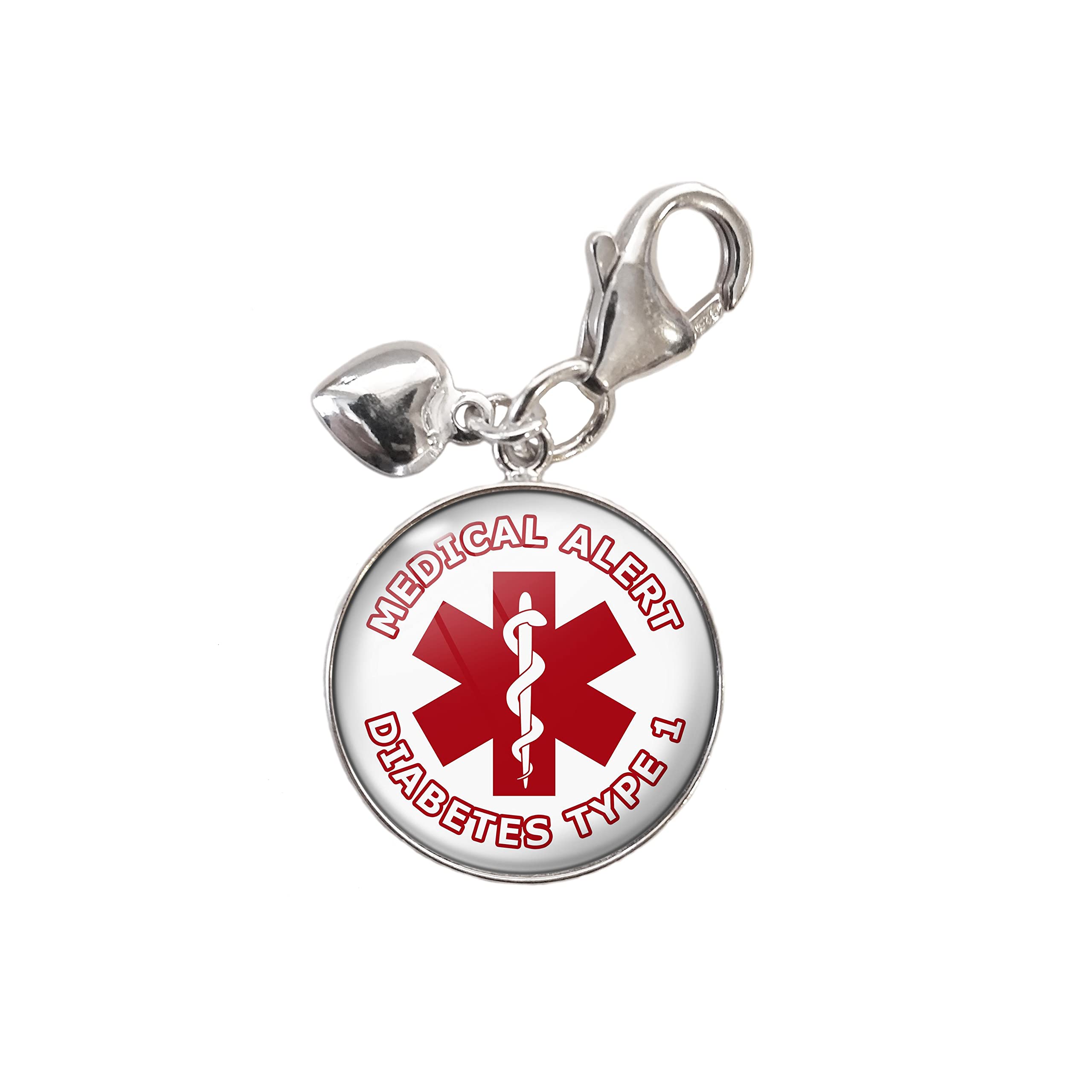 Type 1 Diabetes Medical Alert Sterling Silver Charm .925 - Perfect for Bracelets, Necklaces & Emergency Identification Jewelry