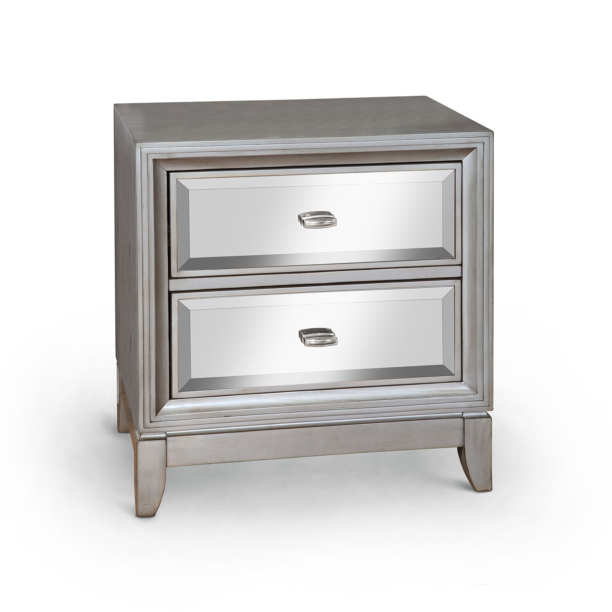 Furniture of America Sterling Contemporary Nightstand in Silver - Modern Bedside Table for Bedroom Decor & Storage