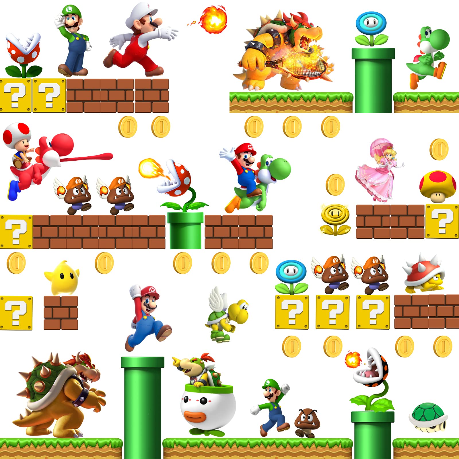 4PCS Plumber Wall Decals - Removable Peel and Stick Video Game Wall Stickers for Kids Boys - Build a Scene Wall Art Decor for Nursery, Bedroom & Living Room - Perfect for Gamer Themed Rooms & DIY Home Decor