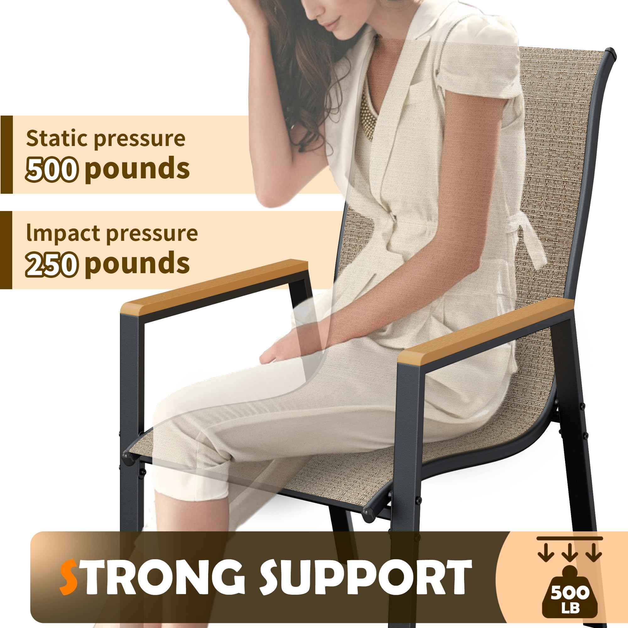 4-Piece UDPATIO Outdoor Stackable Dining Chairs Set - All-Weather Breathable Textilene & High Back Metal Frame - Perfect for Patio, Garden, Backyard, Deck & Poolside Relaxation (Brown)