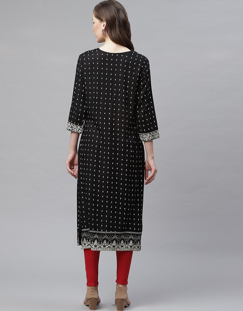 Stylish Black Viscose Rayon Anarkali Kurti for Women - Elegant Indian Ethnic Dress for Parties, Weddings & Festive Occasions
