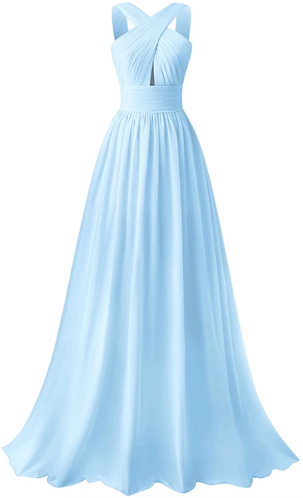 SMORBRID Crisscross Neck Bridesmaid Dress - Long Chiffon Pleated Formal Prom Gown for Wedding Party, Evening Events & Special Occasions