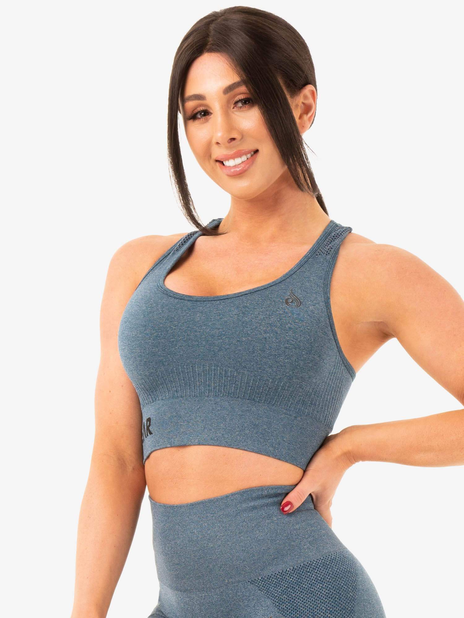 Seamless Staples Sports Bra for Women - Teal Marl - High Support Workout Bra for Running, Yoga & Gym