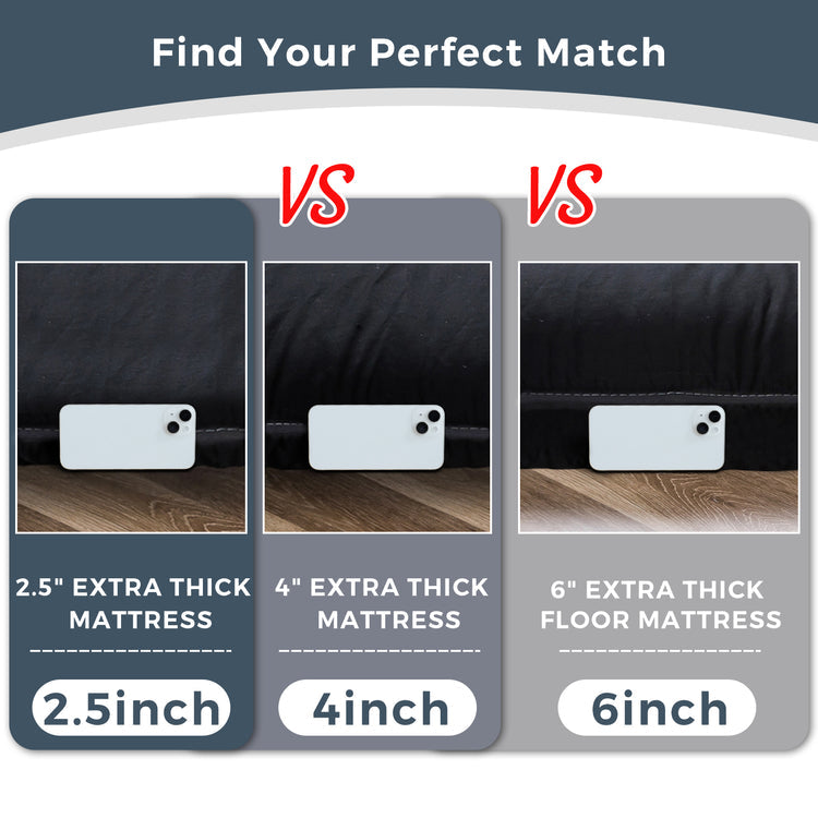 MAXYOYO 6 Extra Thick Japanese Classic Floor Futon Mattress - Black | Comfortable Tatami Sleeping Mat for Guest Bed, Small Space Living, Meditation & Yoga | Premium Foldable Floor Bed for Apartments, Dorms & Travel