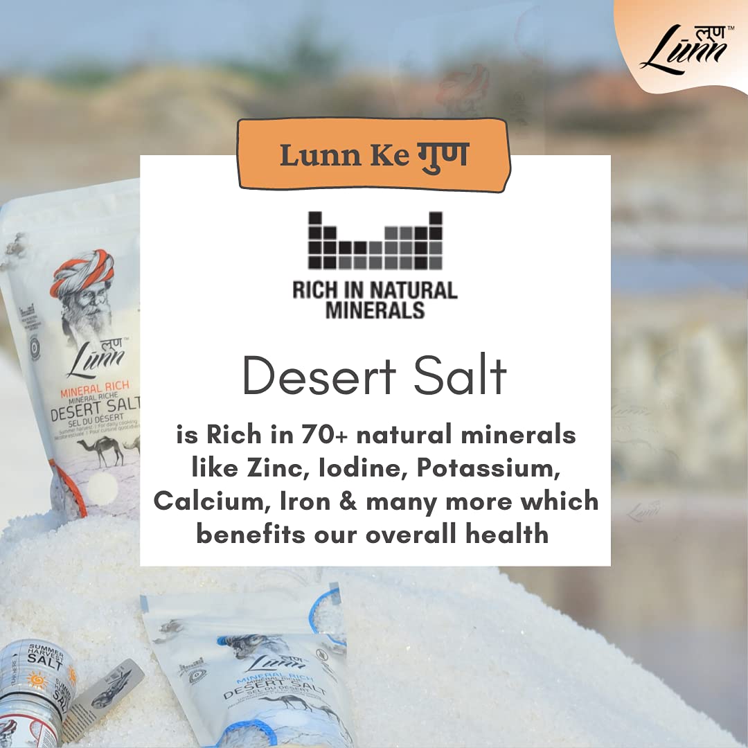 Premium LUNN Crystal Desert Salt - 3.53 Oz (100g) Natural Gourmet Salt with Glass Grinder | Summer Harvested | Perfect for Cooking, Seasoning & Gourmet Dishes