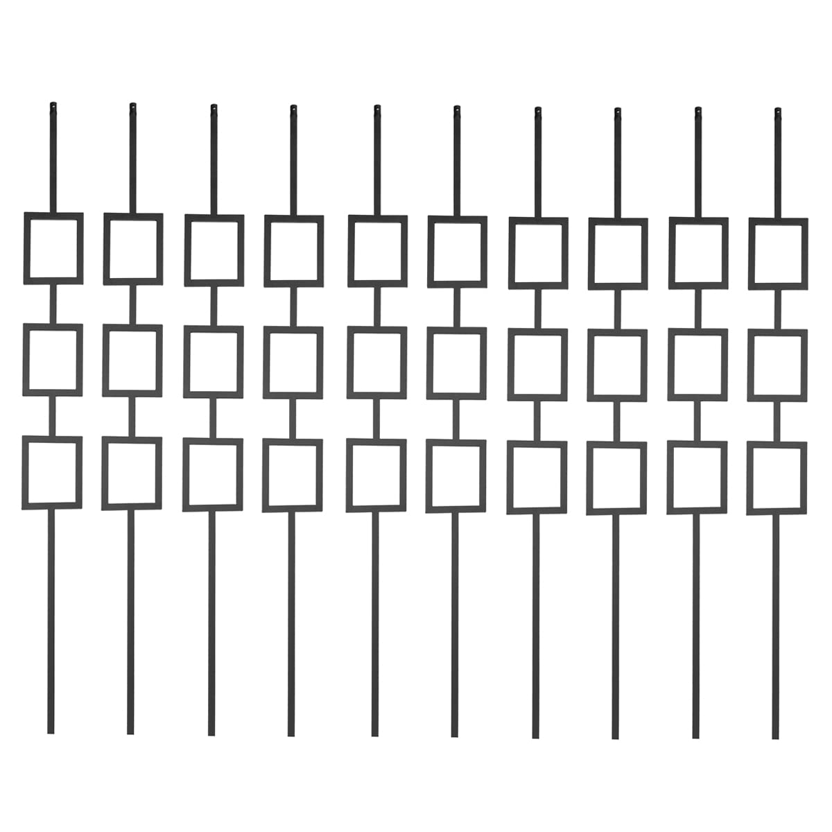 Wrought Iron Balusters Set of 10 - Triple Rectangle Hollow Metal Spindles for Deck Railings (1/2-inch, Satin Black) | Durable Decorative Iron Balusters for Outdoor Stairs, Porches & Patio Safety Railings