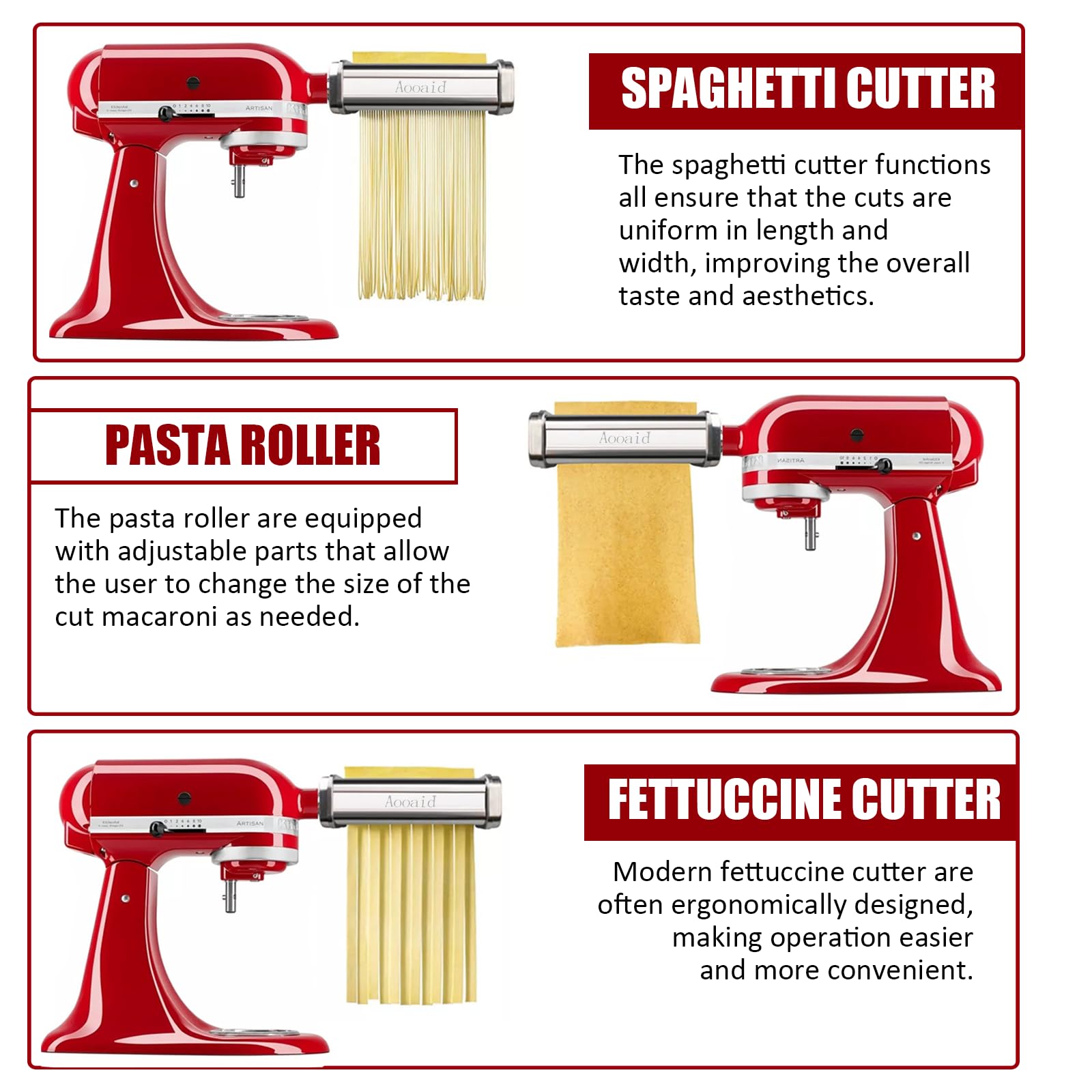 3-Piece Stainless Steel Pasta Maker Set - KitchenAid Stand Mixer Pasta Roller, Spaghetti & Fettuccine Cutter Attachment | Perfect for Homemade Italian Pasta, Restaurant-Style Noodles & Family Cooking