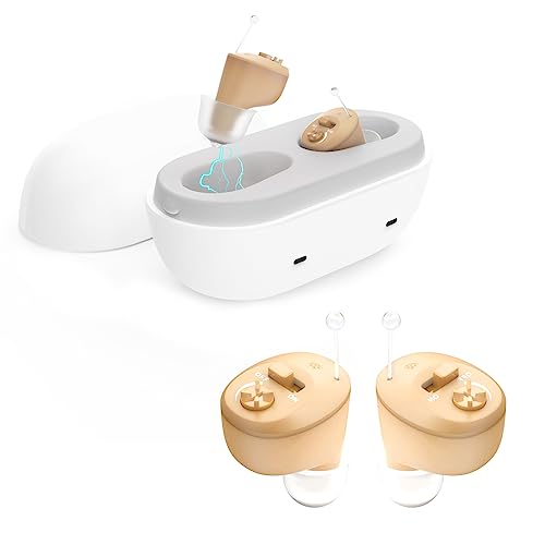 Rechargeable Invisible Hearing Aids for Seniors with Severe Hearing Loss - Digital Noise Cancelling Hearing Amplifier (Skin Tone) | Comfortable & Discreet for Daily Use, Conversations & TV Watching