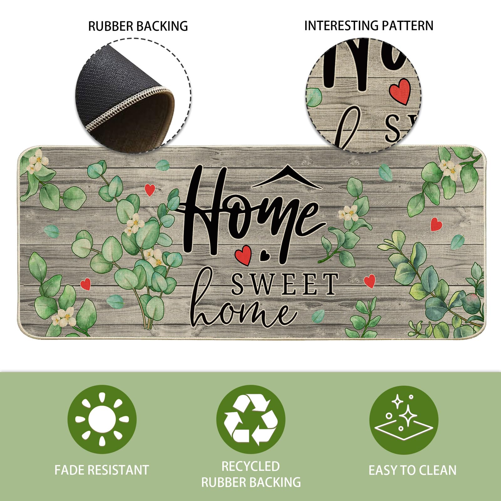 Non-Slip Farmhouse Kitchen Rugs Set of 2 - Eucalyptus Floor Mats for Home Decor 17