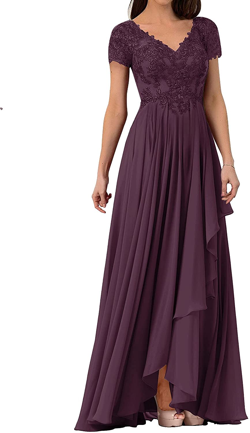 Elegant Lace Mother of The Bride Dresses for Women - V-Neck Chiffon Formal Evening Gown for Wedding Guest, Special Occasions & Black Tie Events