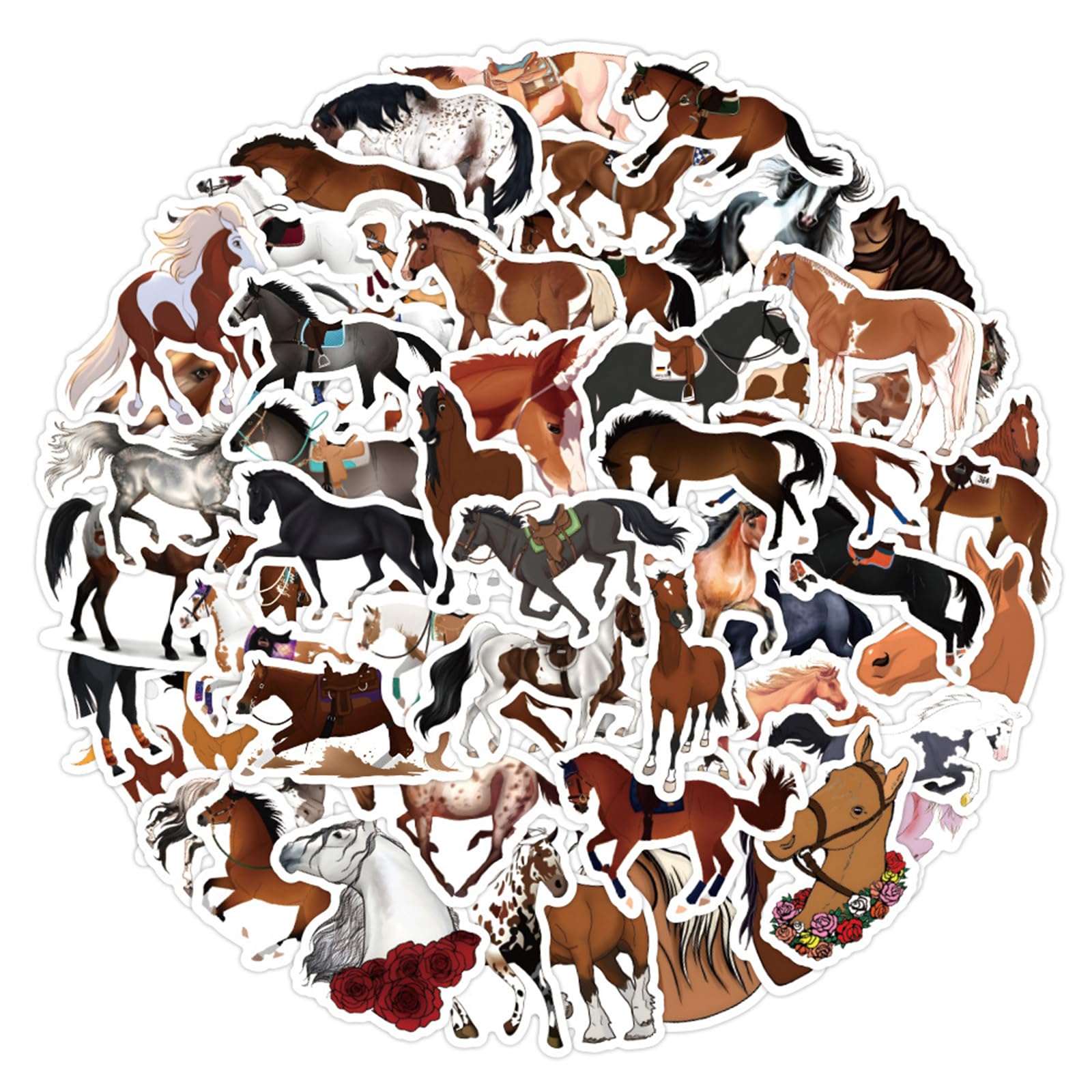 60PCS Horse Riding Stickers for Kids & Adults - Waterproof Vinyl Decals for Water Bottles, Laptops, Scrapbooks & Luggage - Perfect for Equestrian Lovers, School Projects & Travel Accessories