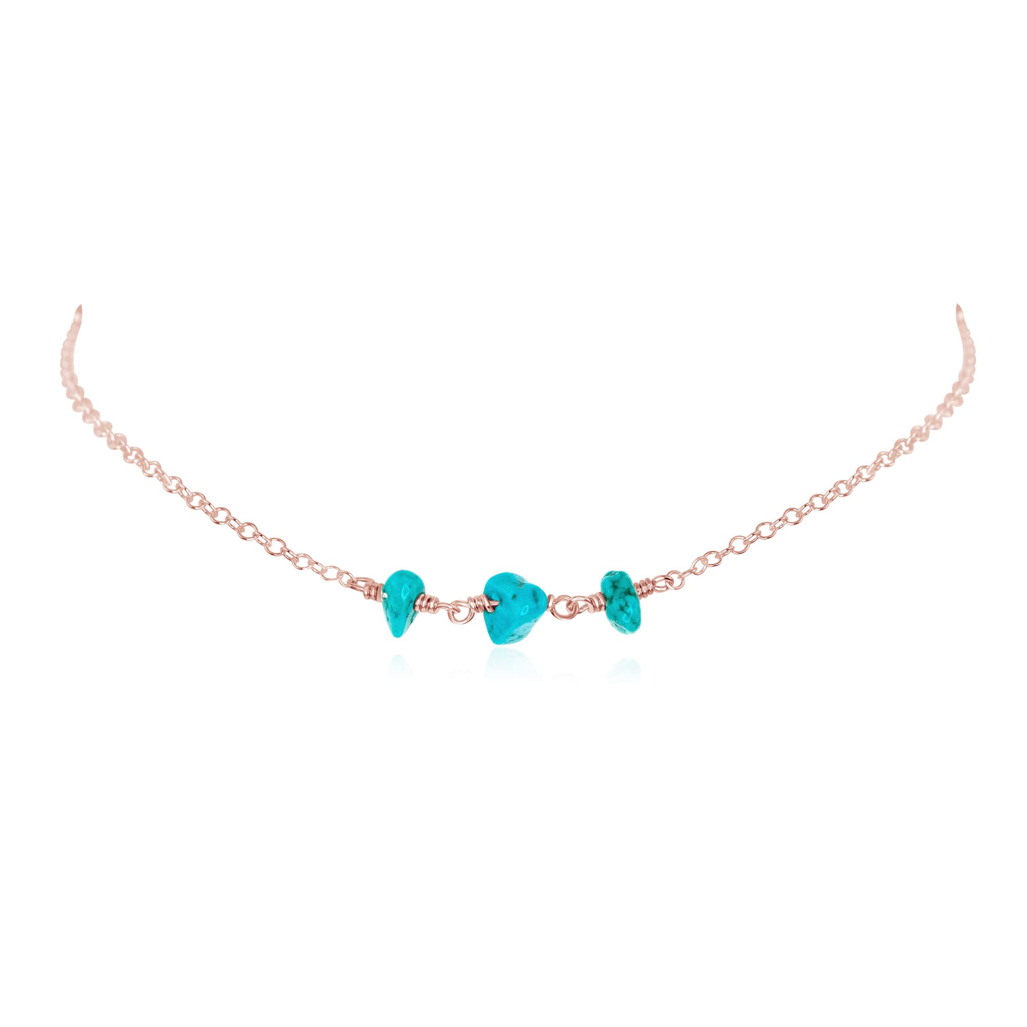 14k Rose Gold Filled Turquoise Beaded Choker Necklace - Boho Chic Jewelry for Women, Perfect for Parties, Weddings & Everyday Wear