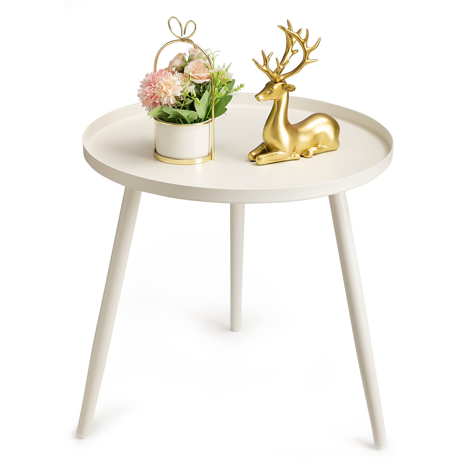 White Metal Round End Table with 3 Legs - Small Circle Side Table for Living Room, Bedroom & Outdoor Use - Perfect for Compact Spaces, Coffee Table Alternative, Patio Decor