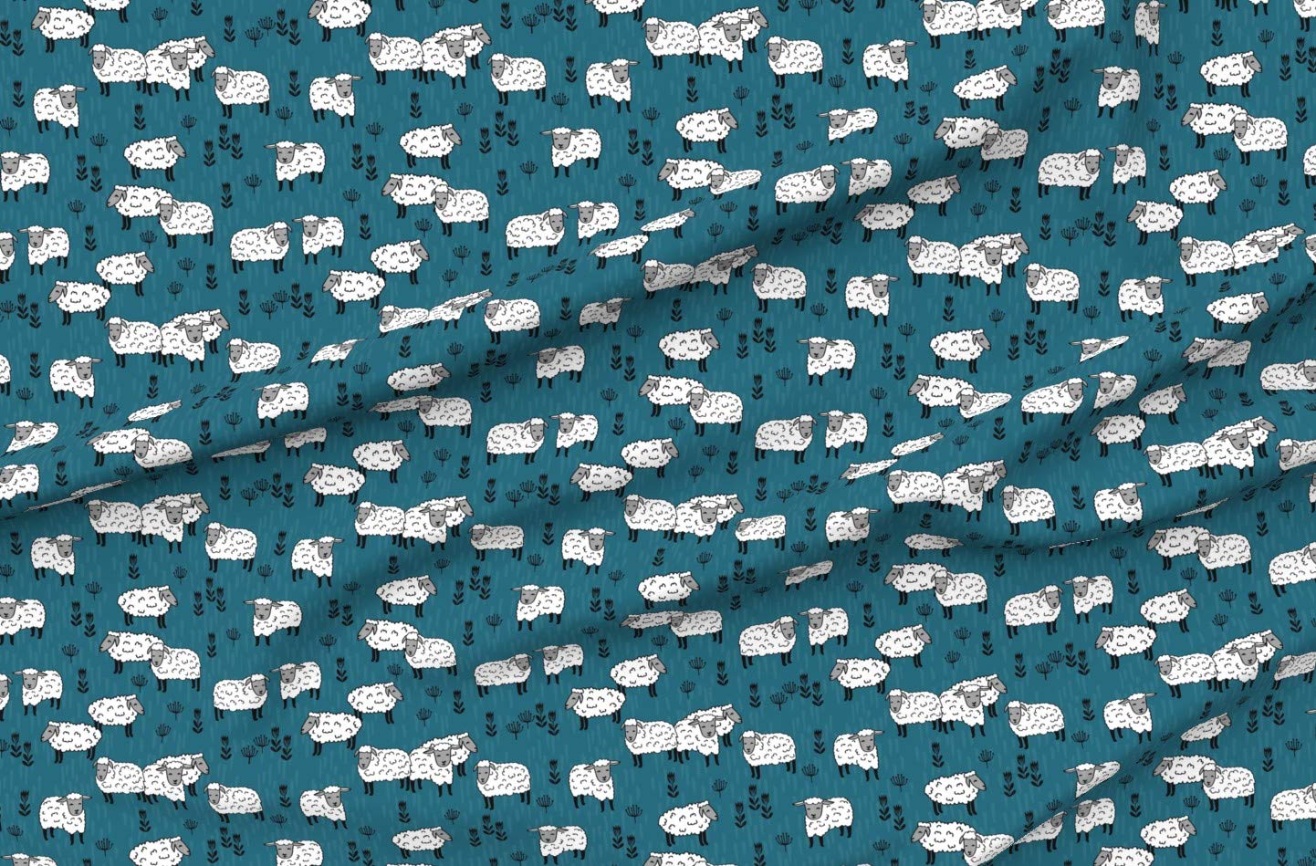 Field Sheep Blue Farm Print Petal Signature Cotton Fabric by Spoonflower - Perfect for Sewing, Quilting, Apparel & Home Decor Projects