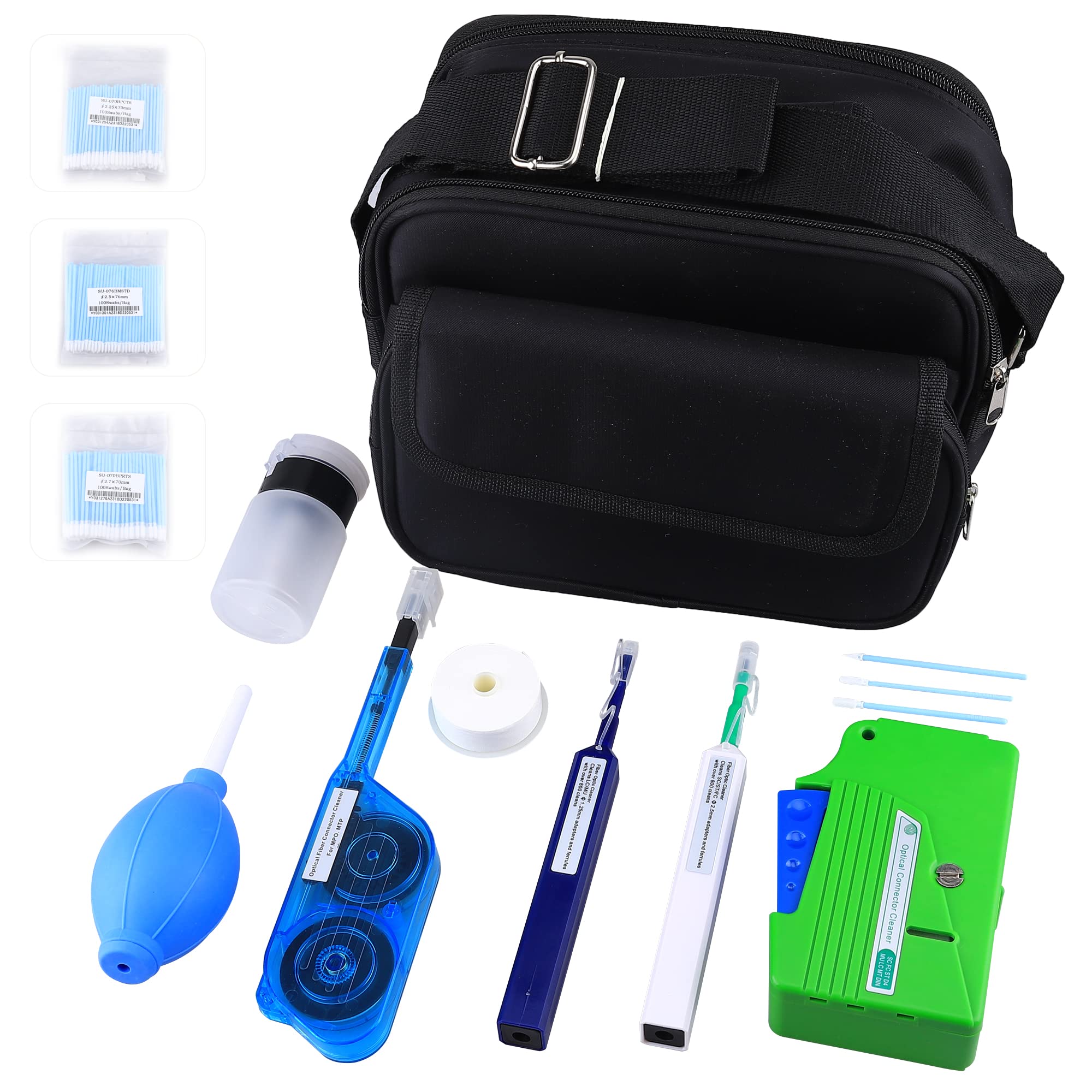 Professional FTTH Fiber Optic Cleaning Kit with Cassette - Compatible with FC/SC/ST/LC/MU/MPO Connectors (1.25mm/2.5mm) | Includes Fiber Cleaner Pen, Swabs & Wipes | Essential Tool for Network Maintenance & Data Center Cleaning