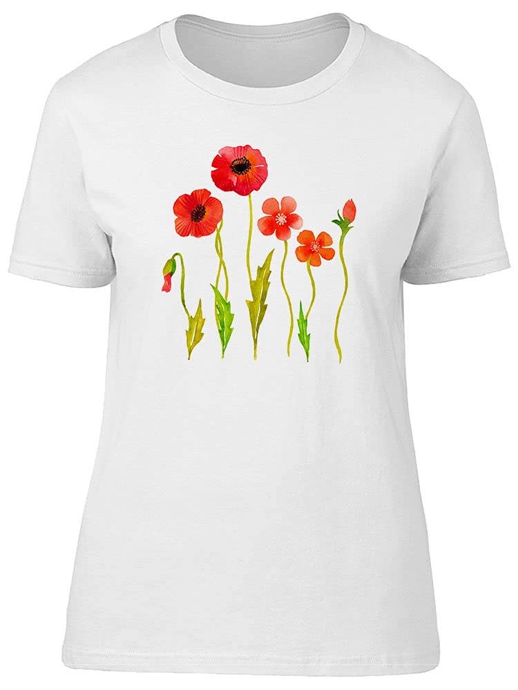 Women's Floral Print T-Shirt with Red Poppies Design - Casual Summer Tee for Outfits, Beach Wear & Everyday Fashion