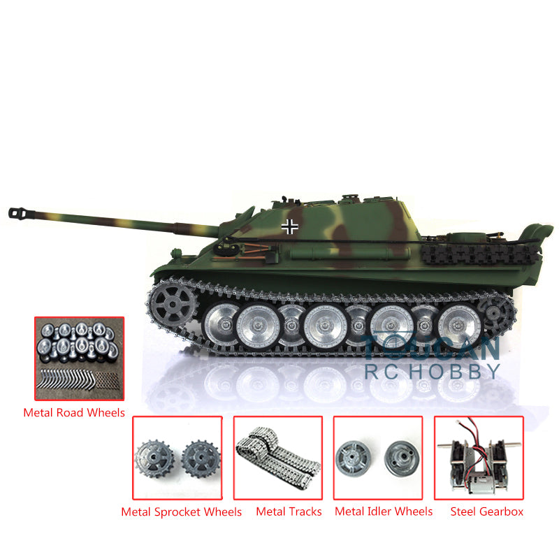 Henglong 1/16 Scale 7.0 Customized Radio Control RC Tank 3869 Jadpanther RTR with Metal Road Wheels, Tracks & Smoking System - Ready-to-Run Military Model for Collectors & Battle Simulation