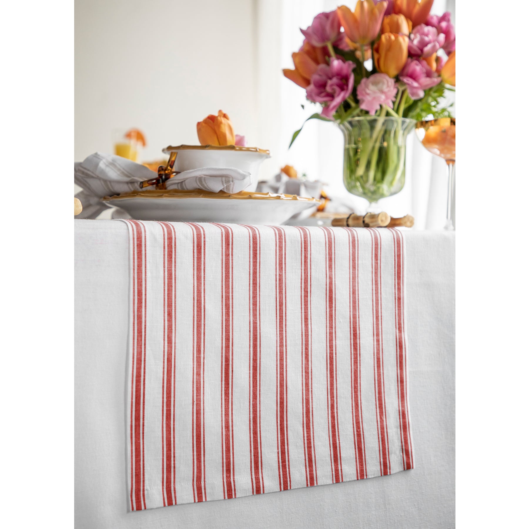 Elegant Capri Ticking Stripe Table Runner - Cotton Linen Blend Dining Table Decor for Farmhouse, Rustic & Wedding Events - Perfect for Holiday Dinner Parties & Home Decor
