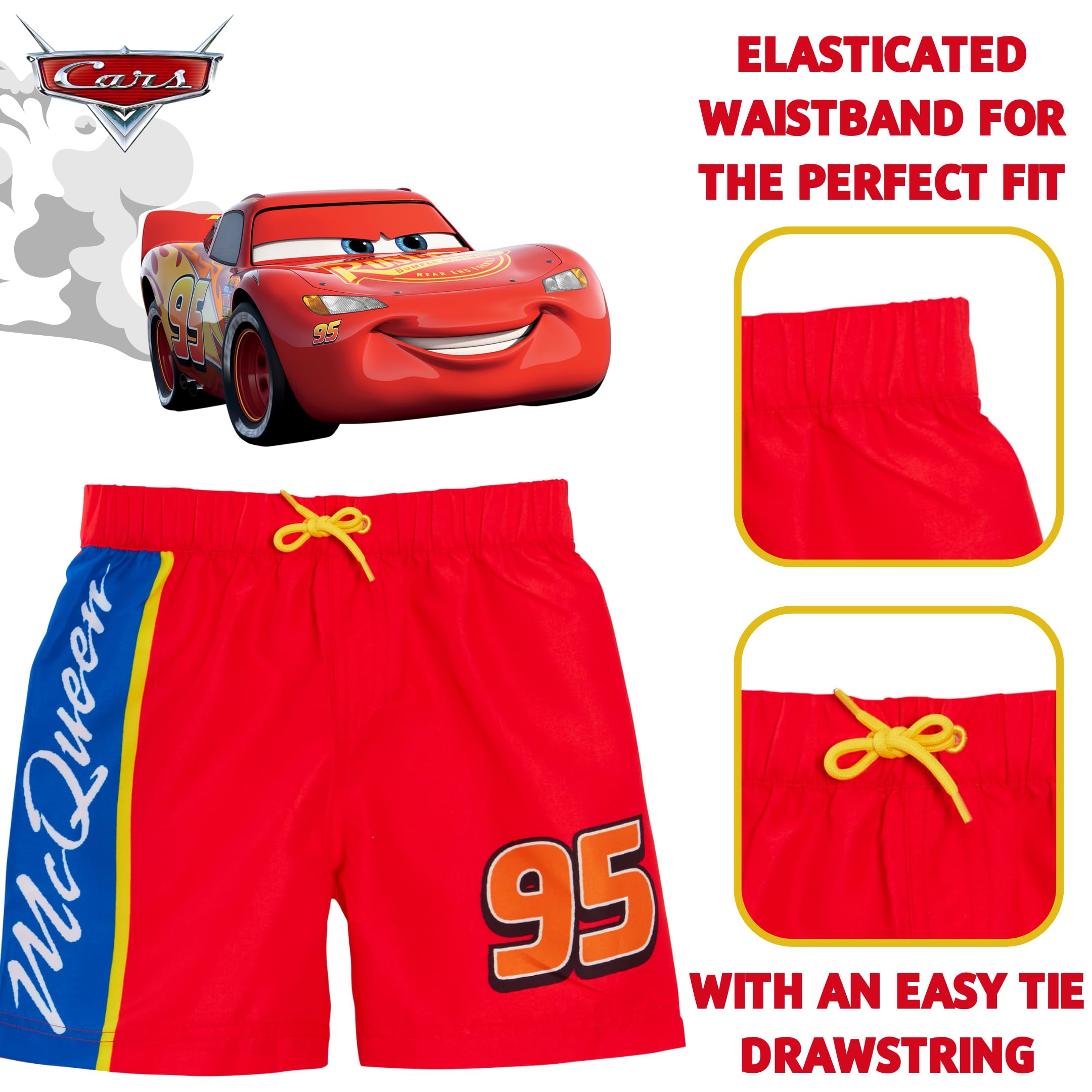 Lightning McQueen Boys 2-Piece Swim Set - Quick-Dry Rash Guard & Board Shorts for Kids - Perfect for Swimming, Surfing & Beach Play