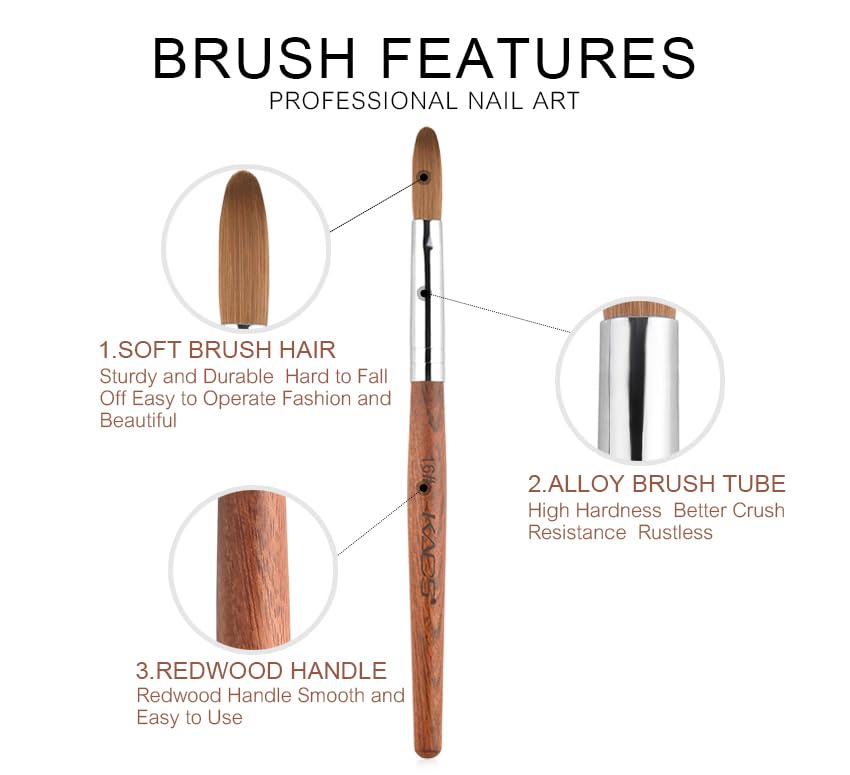 Professional Kolinsky Acrylic Nail Brush - Red Wooden Handle Salon Nail Art Brush for Acrylic & Gel Nails (#16) - Perfect for Nail Extensions, Sculpting & Detailed Nail Art Designs