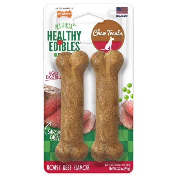 Nylabone Healthy Edibles Roast Beef Flavor Dog Chews - Long-Lasting Dental Chew Treats for Medium Dogs, Promotes Oral Health - Perfect for Teething Puppies & Adult Dogs at Home or Travel
