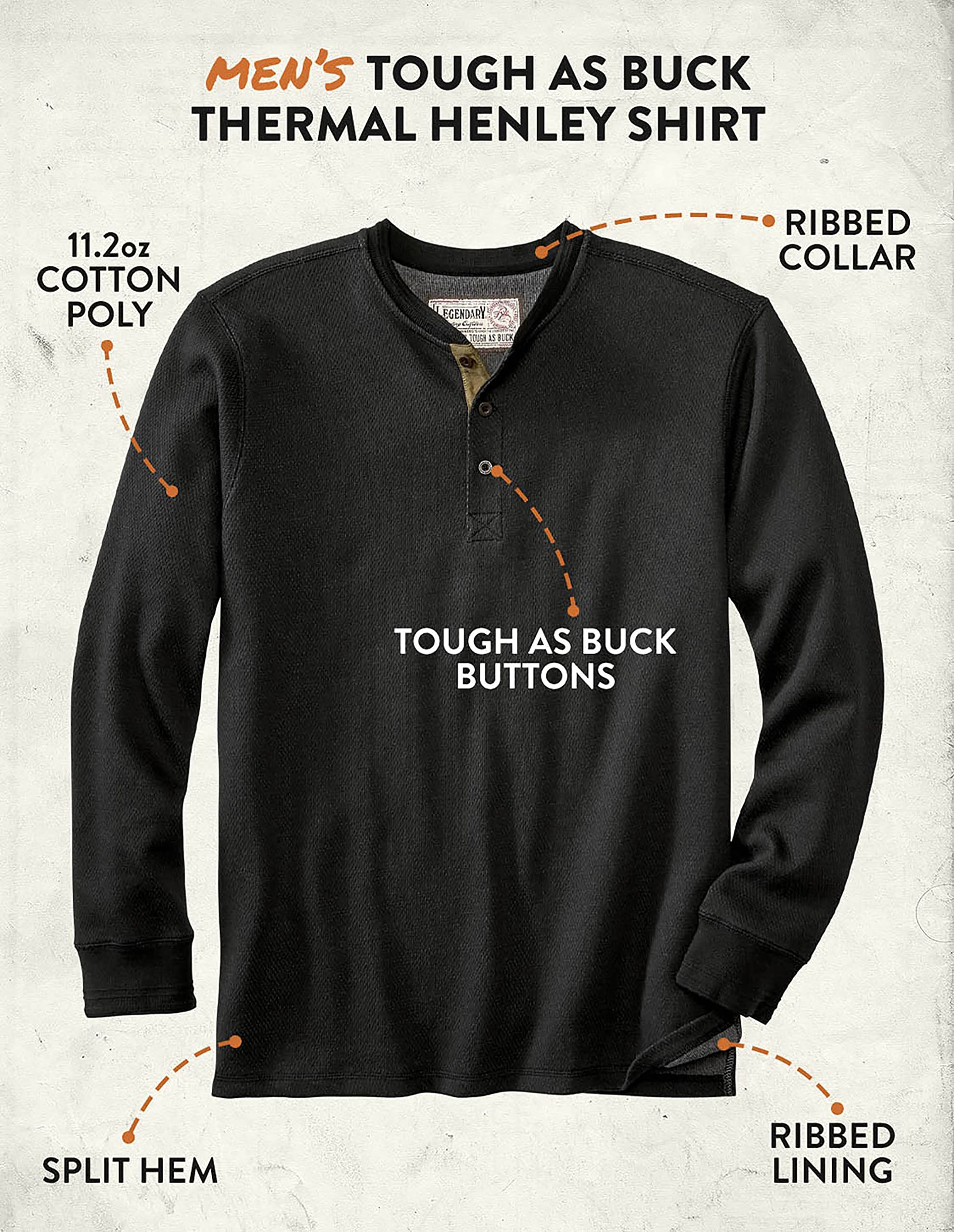 Legendary Whitetails Men's Thermal Henley Shirt - Double Layer Waffle Knit Long Sleeve Shirt for Cold Weather, Regular Fit Casual Wear - Perfect for Hunting, Camping & Outdoor Activities