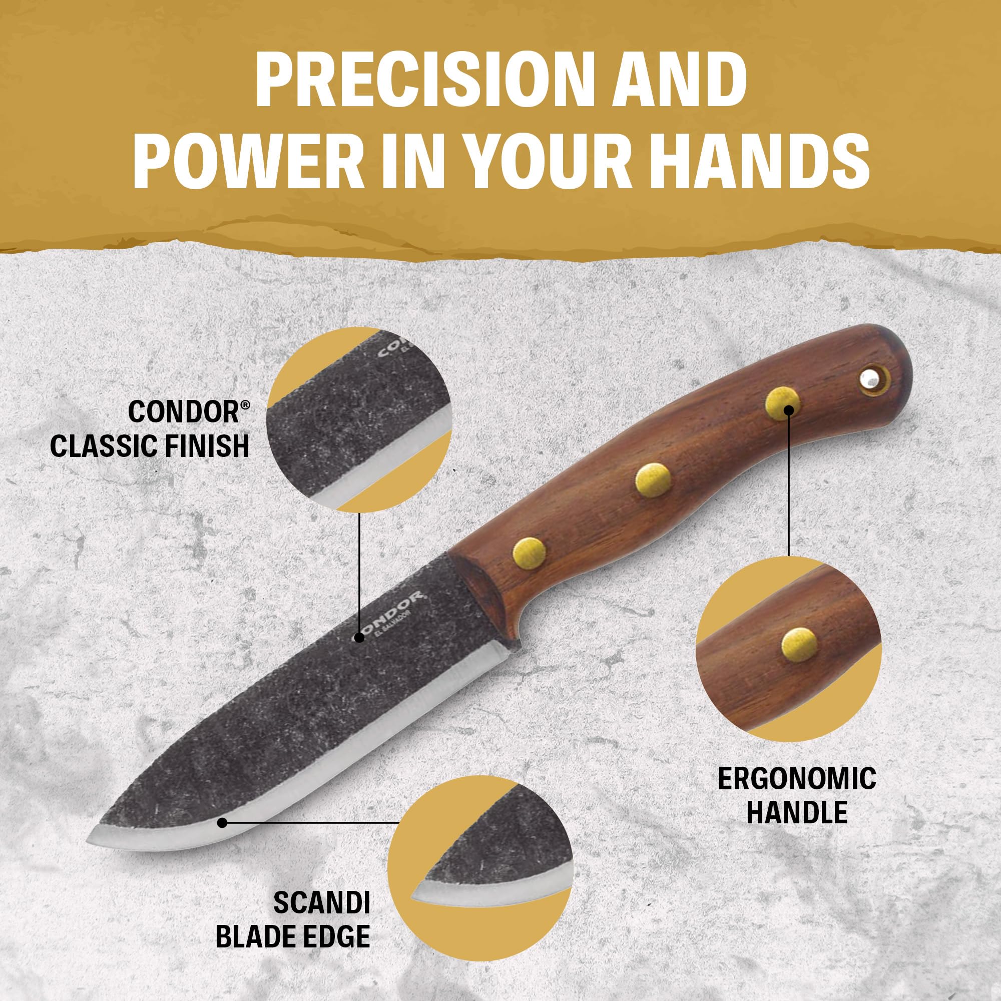 Condor Tool & Knife Bisonte Bushcraft Knife - 1095 High Carbon Steel Blade (4.7 Inch) with Handcrafted Leather Sheath - Survival Knife for Camping, Hunting & Outdoor Adventures - 3mm Thick, 9.5oz Durable Design
