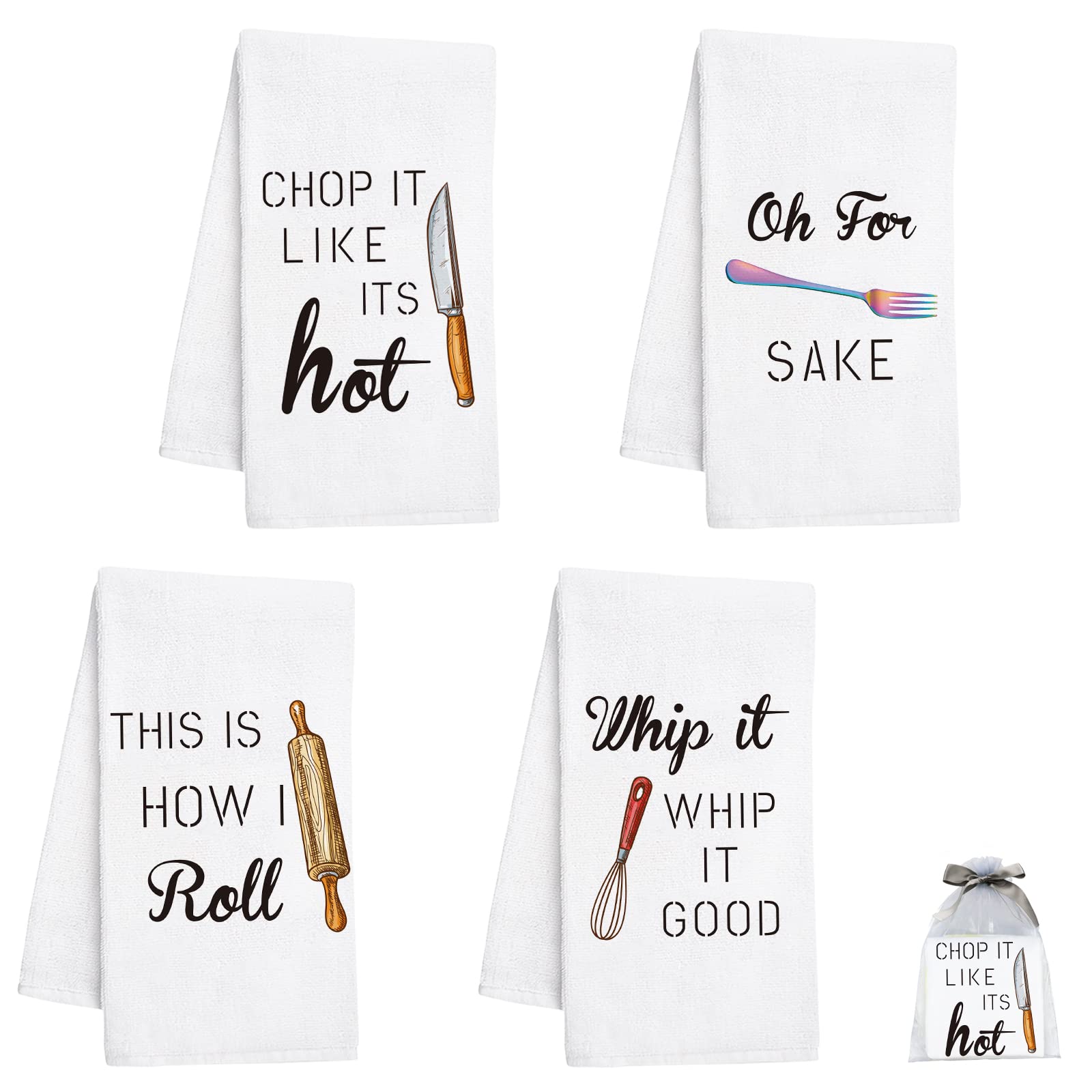 Nialnant Dish Towels for Kitchen - 16 x 23.6 Inch Absorbent Housewarming Gifts, Funny Kitchen Towels and Dishcloths Sets for Women, Mom, Men - Perfect for Cooking, Cleaning, and Decorating