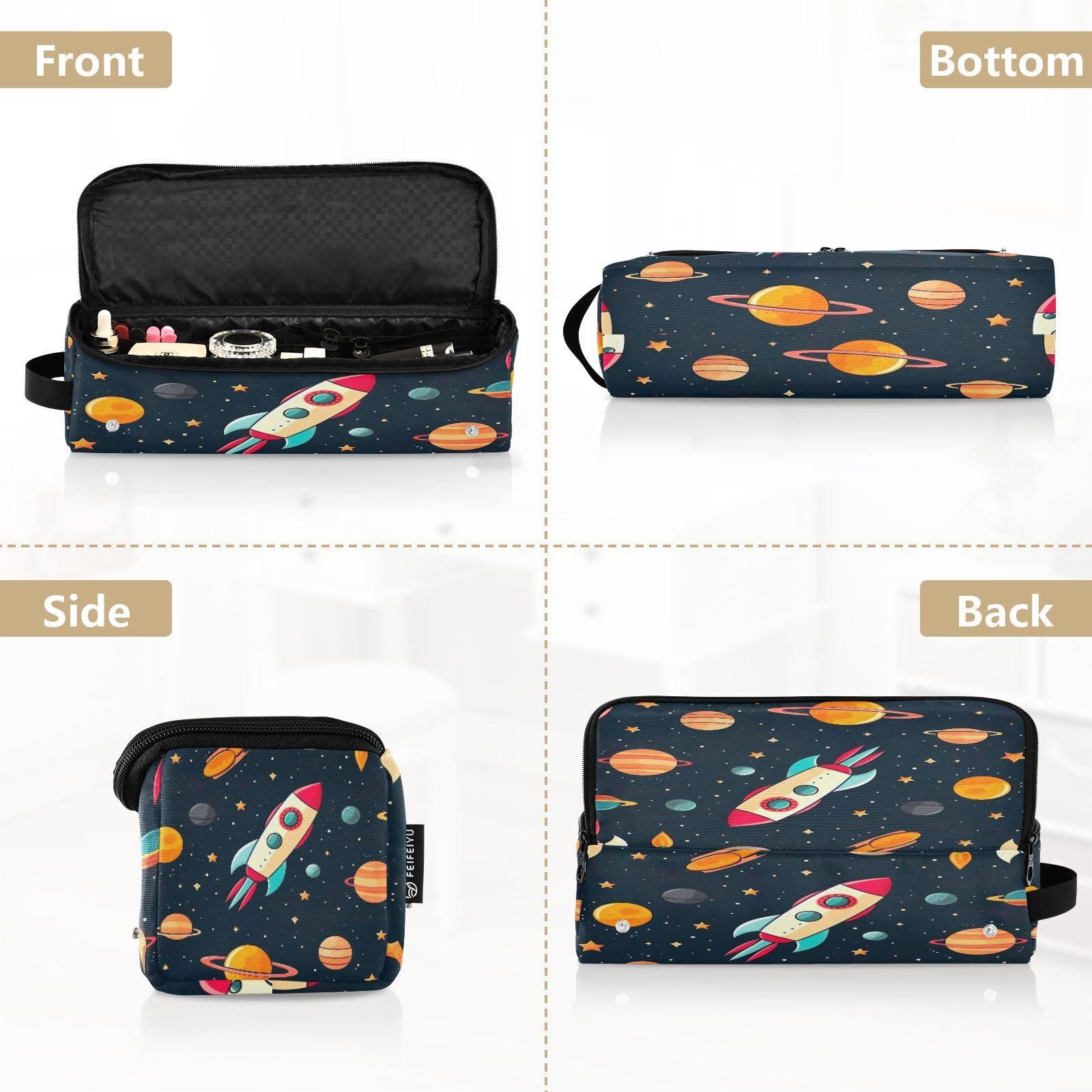 Kigai Spaceship Pattern Heat Resistant Hair Tools Travel Organizer - 2-in-1 Portable Curling Iron Case with Thermal Mat for Women | Perfect for Travel, Gym & Salon Visits