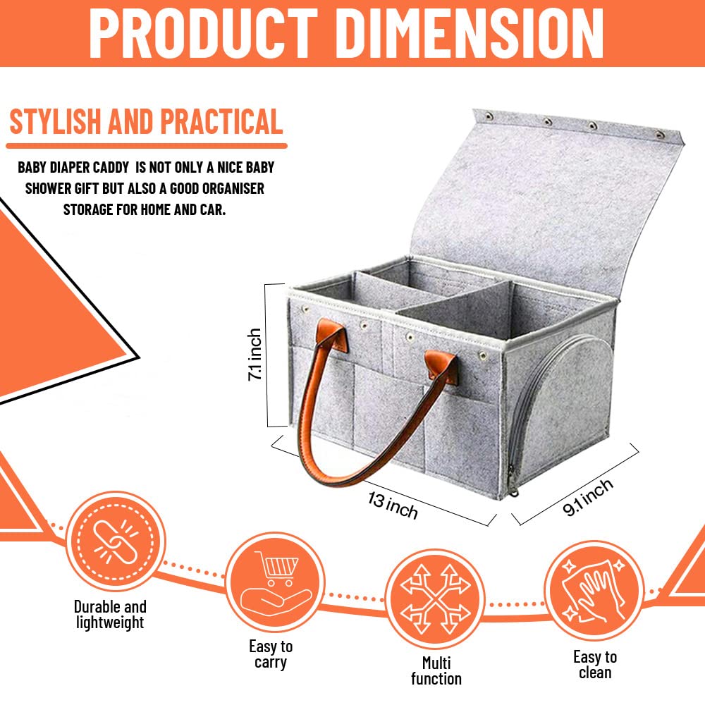 Portable Baby Diaper Caddy Organizer with Lid & Removable Dividers - Multi-Purpose Storage Basket for Nursery, Car & Travel - Perfect Baby Shower Gift & Registry Essential for New Parents