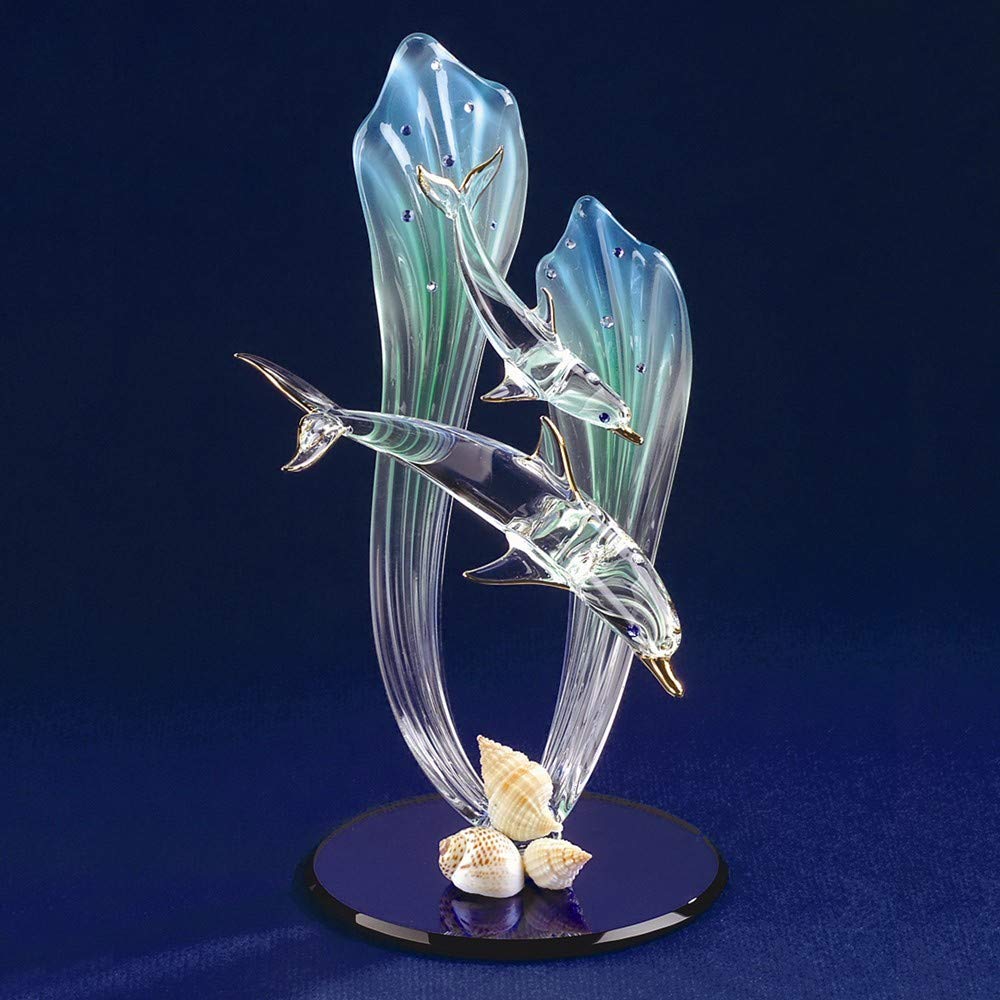 Exquisite Dolphin & Baby Glass Figurine - Handcrafted Glass Art Sculpture for Home Décor, Gift & Ocean Theme Collection | Perfect for Living Room Display, Office Desk Decor & Birthday Present