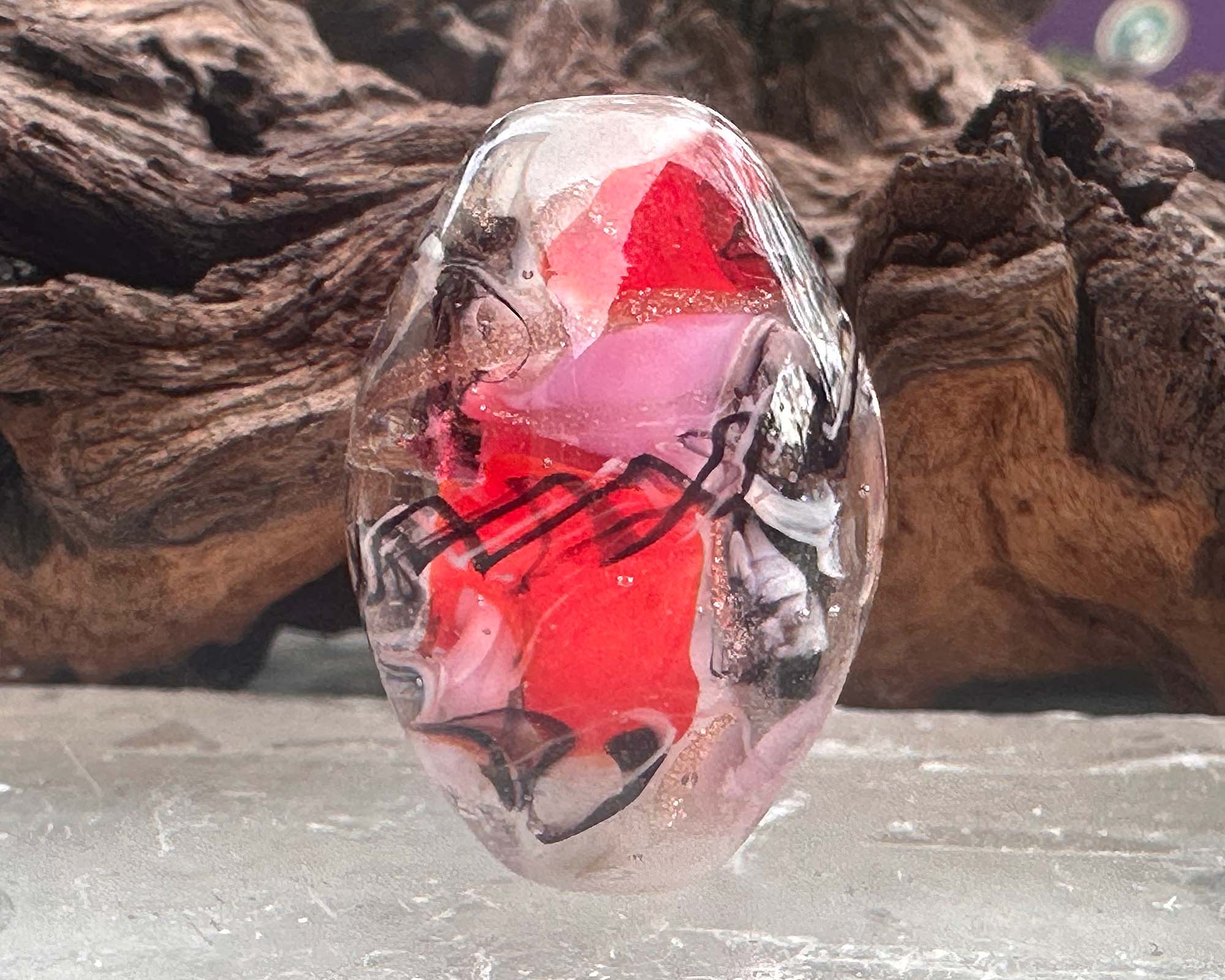 Handmade Cherry Blossom Noir Lampwork Glass Focal Bead - Unique SRA Artisan Jewelry Component for Necklaces, Bracelets & DIY Crafting