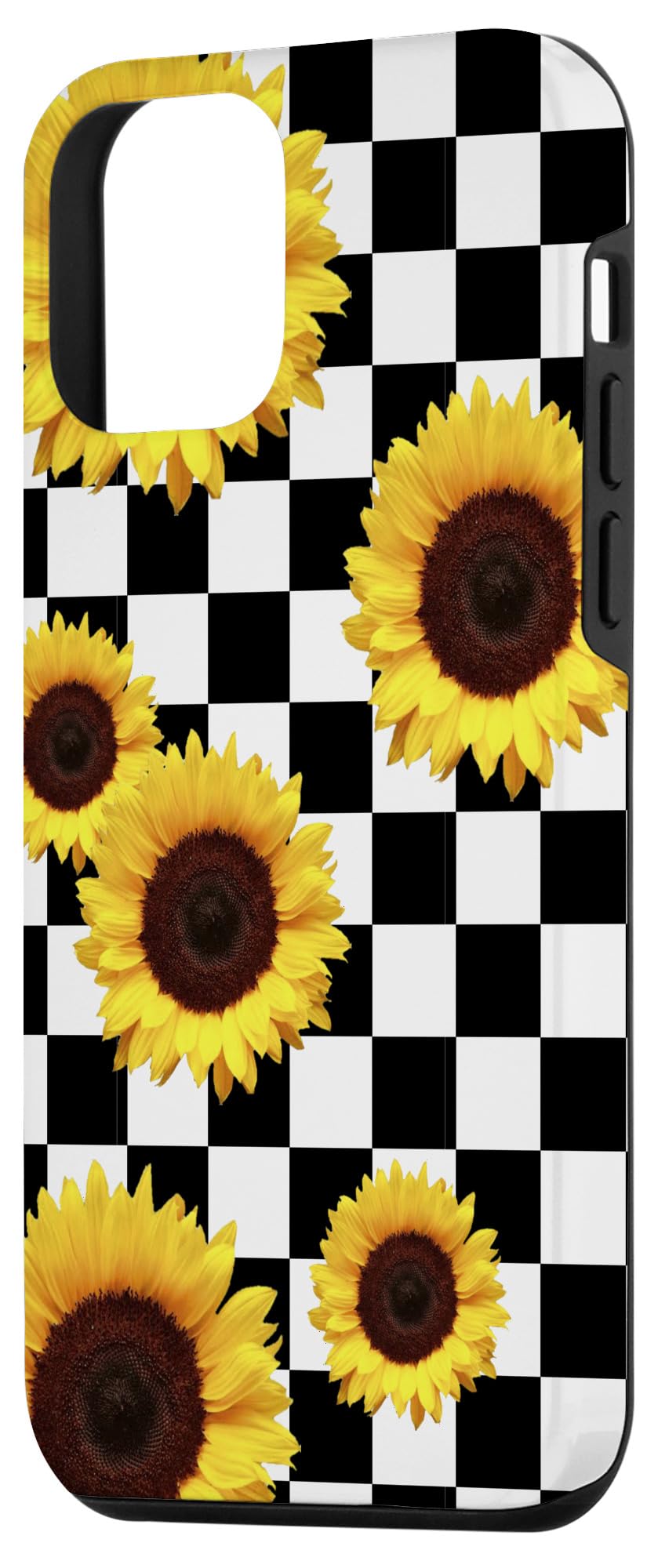 iPhone 12 Mini Sunflower Checkered Y2K Aesthetic Black & White Girly Phone Case for Everyday Use and Stylish Protection