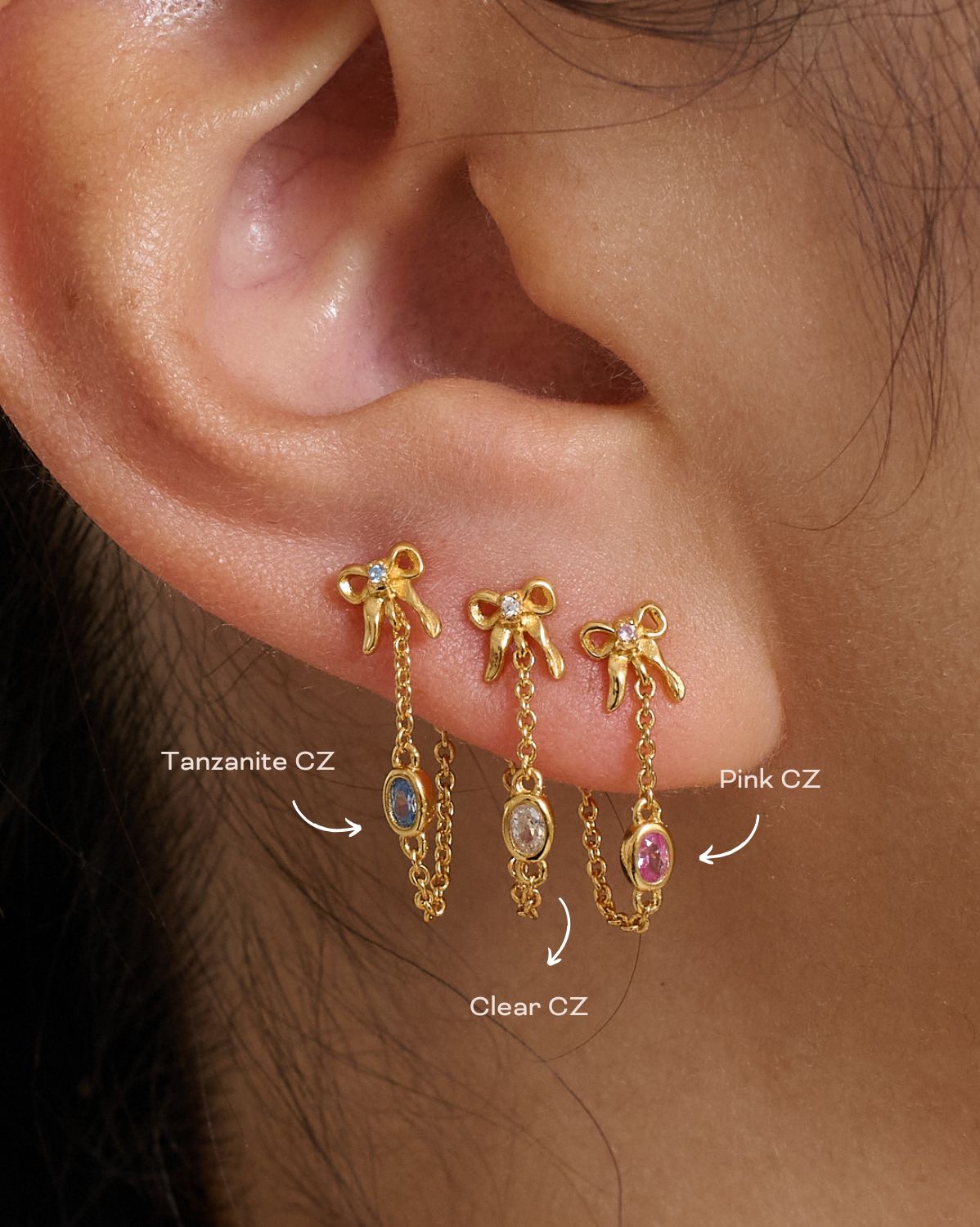 Bow Oval Gemstone Earrings - Tanzanite CZ Stud Earrings for Women | Elegant Jewelry Gift for Birthday, Anniversary & Special Occasions
