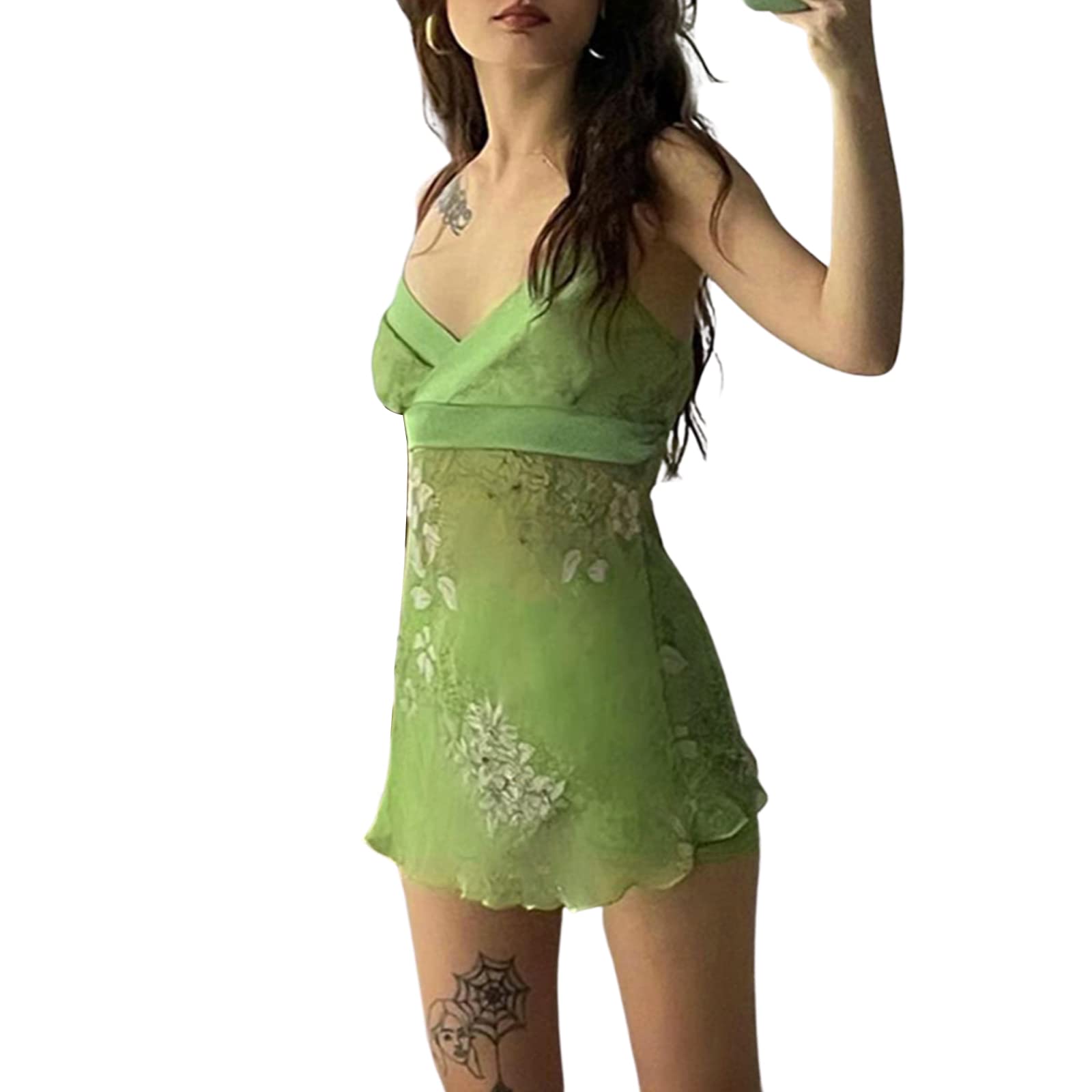 Boho Printed Mini Dress for Women - Retro Fairycore Grunge Floral Sundress with V Neck & Spaghetti Straps | Sexy Backless Beach Dress for Summer Vacations, Music Festivals & Boho Chic Outfits