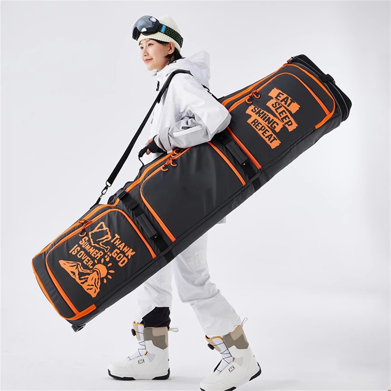 Waterproof Double Rolling Ski Bag with Wheels - Foldable Wheeled Snowboard Travel Bag for Airplane & Snowboarding Trips | Perfect for Air Travel & Winter Sports Gear Storage